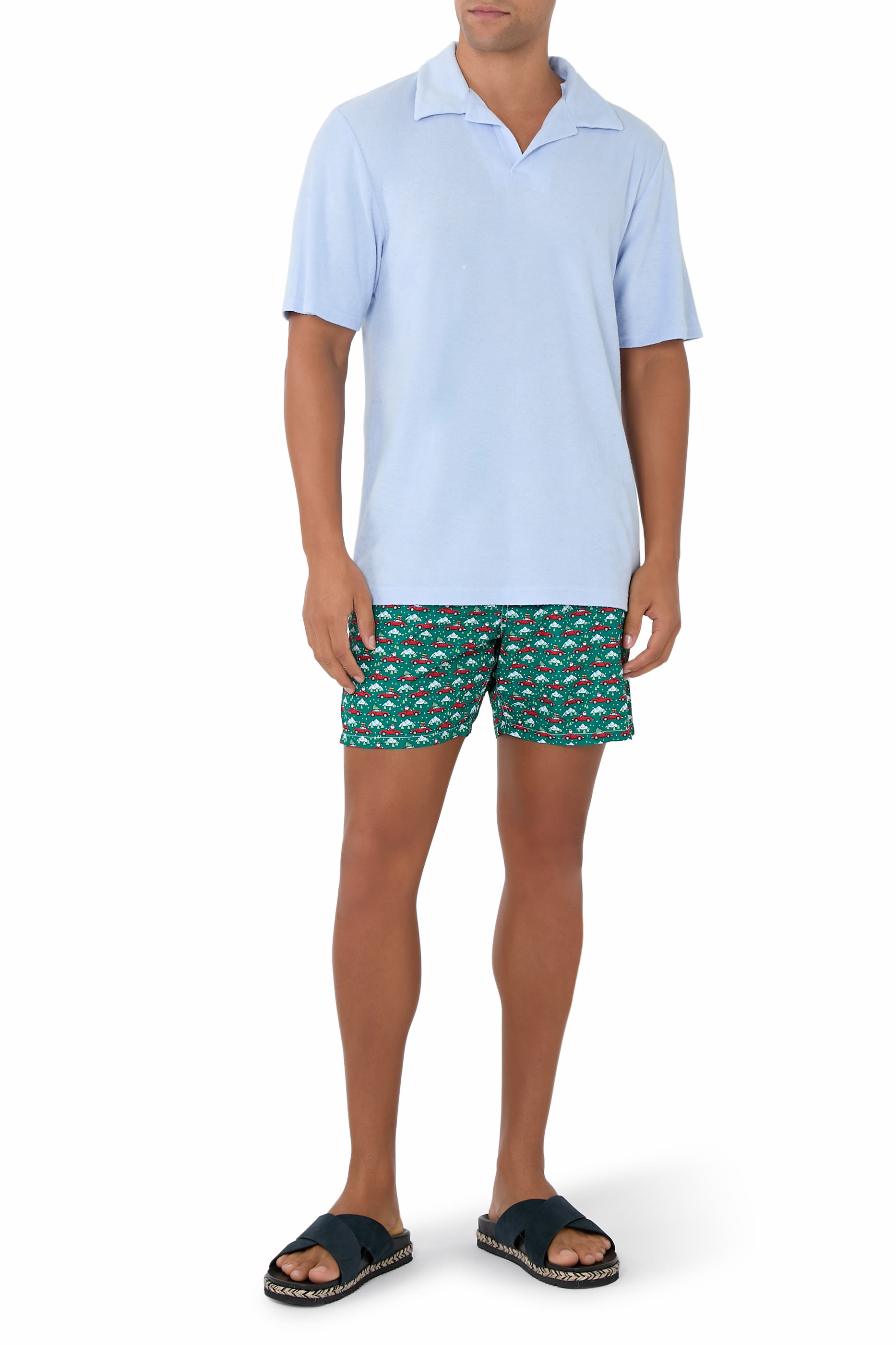 شورت سباحة ميكرو فانتايزي لايتنغ بتصميم سانتا يقود سيارة