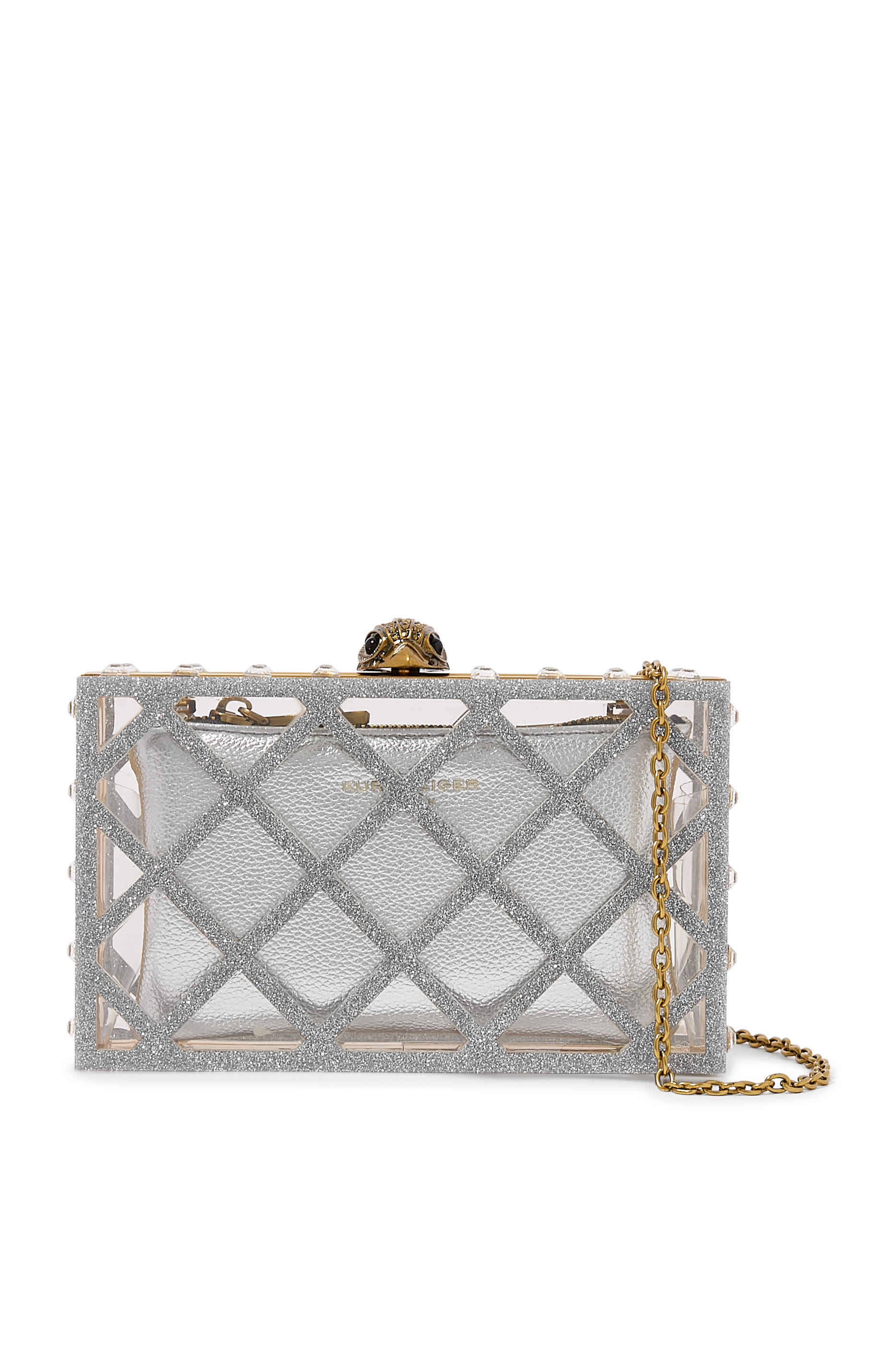 كلاتش بتصميم مربع بتفاصيل مبطنة وكريستال