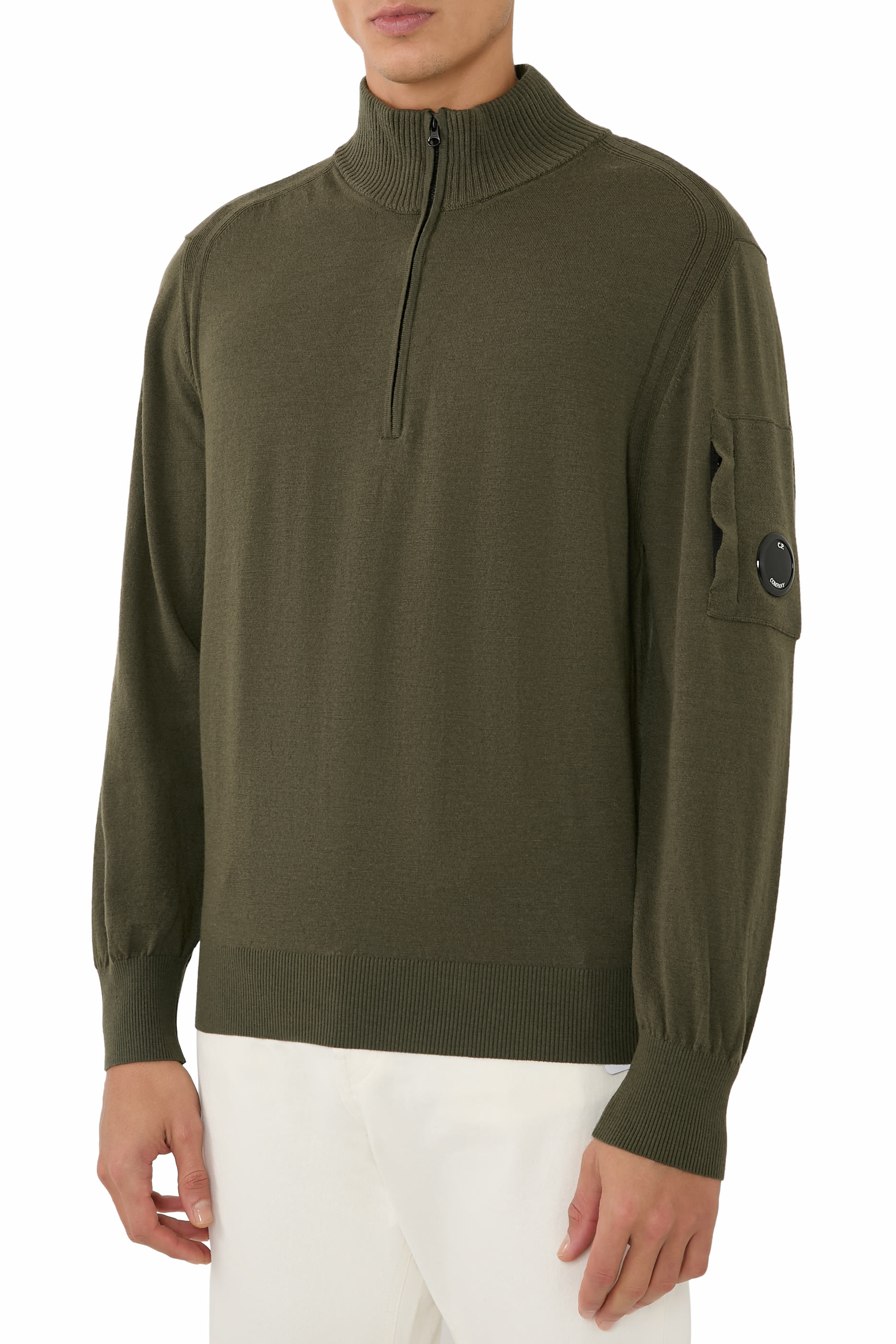 قميص بولو منسوج بياقة ونصف سحاب 