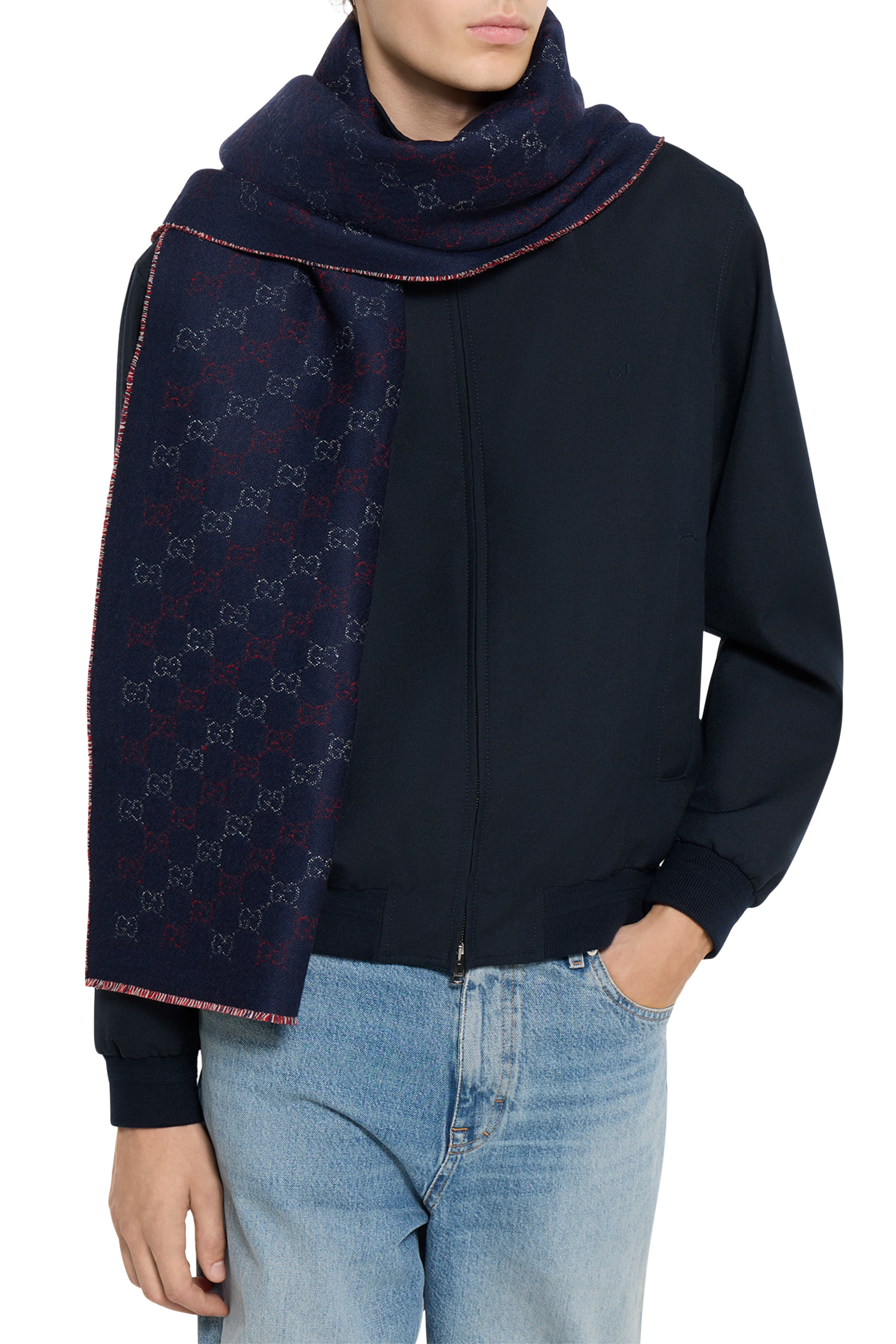 وشاح صوف جاكار بنقشة حرفي شعار الماركة