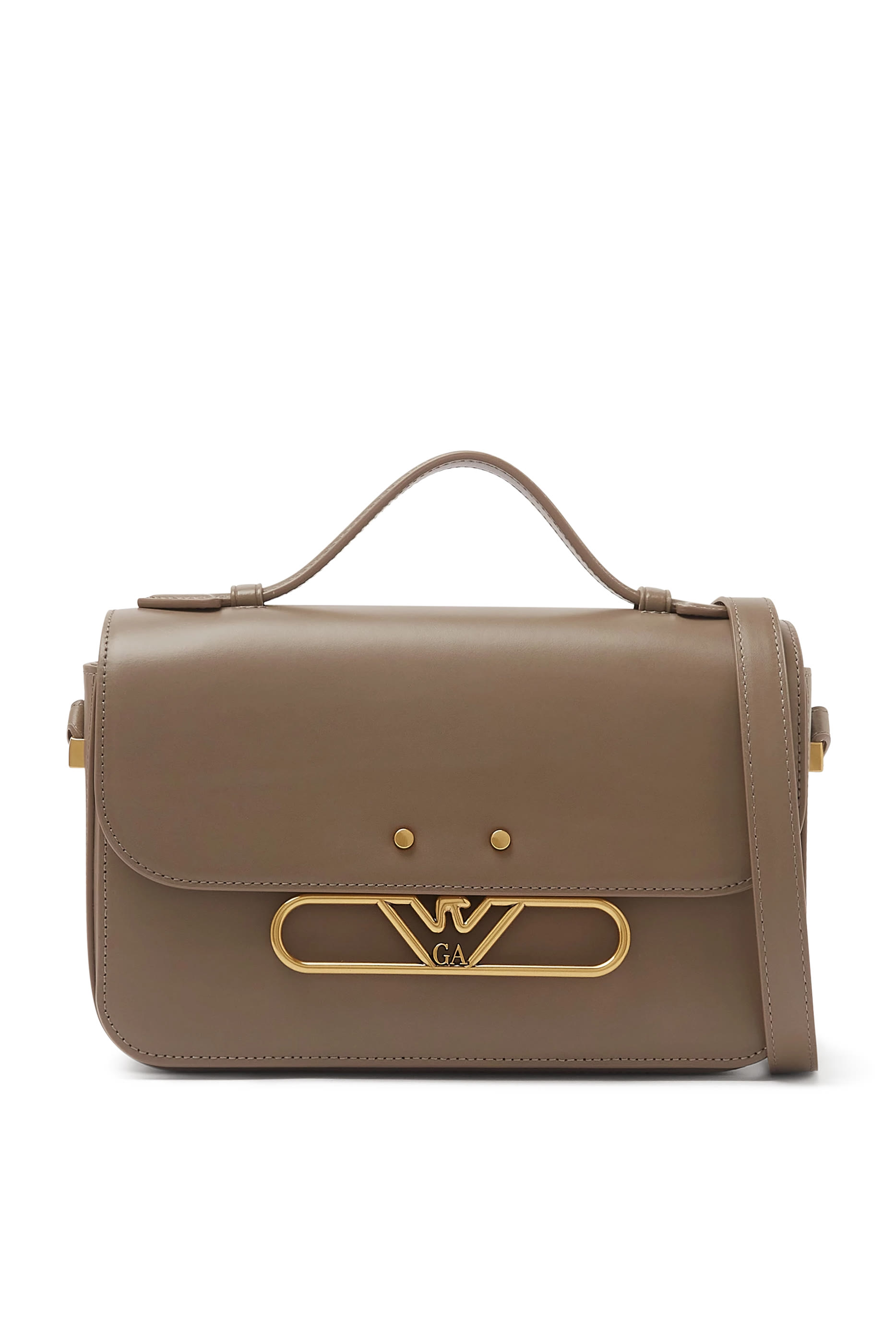 حقيبة كتف بحلية معدنية بشعار الماركة جلد ناعم