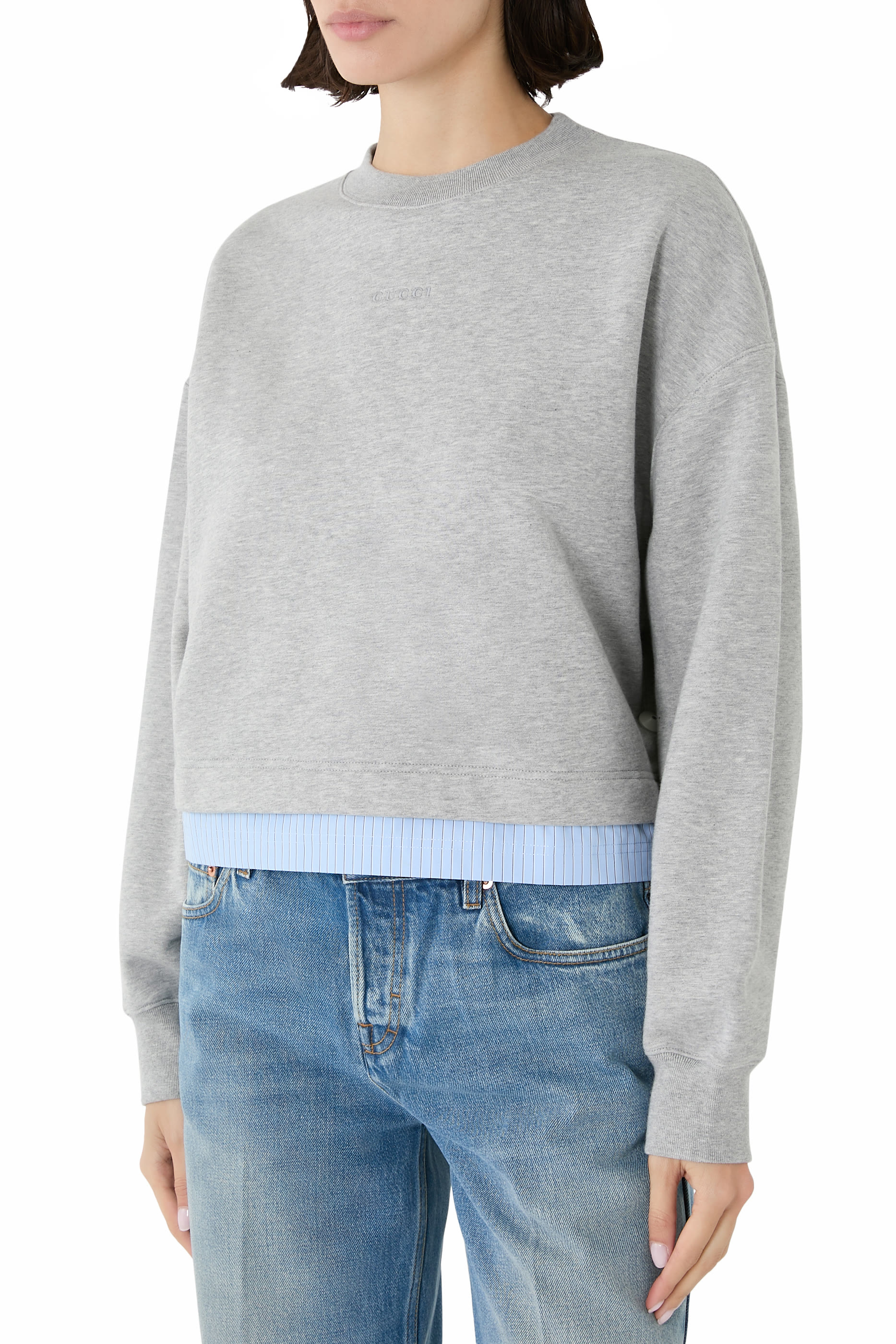 سويت شيرت مزين بحافة مخططة