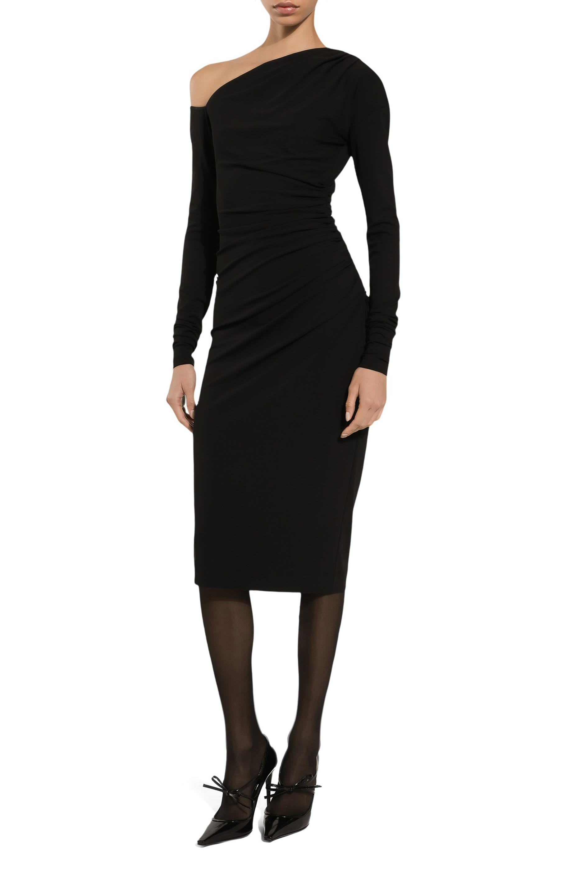 فستان متوسط الطول بكتف واحد