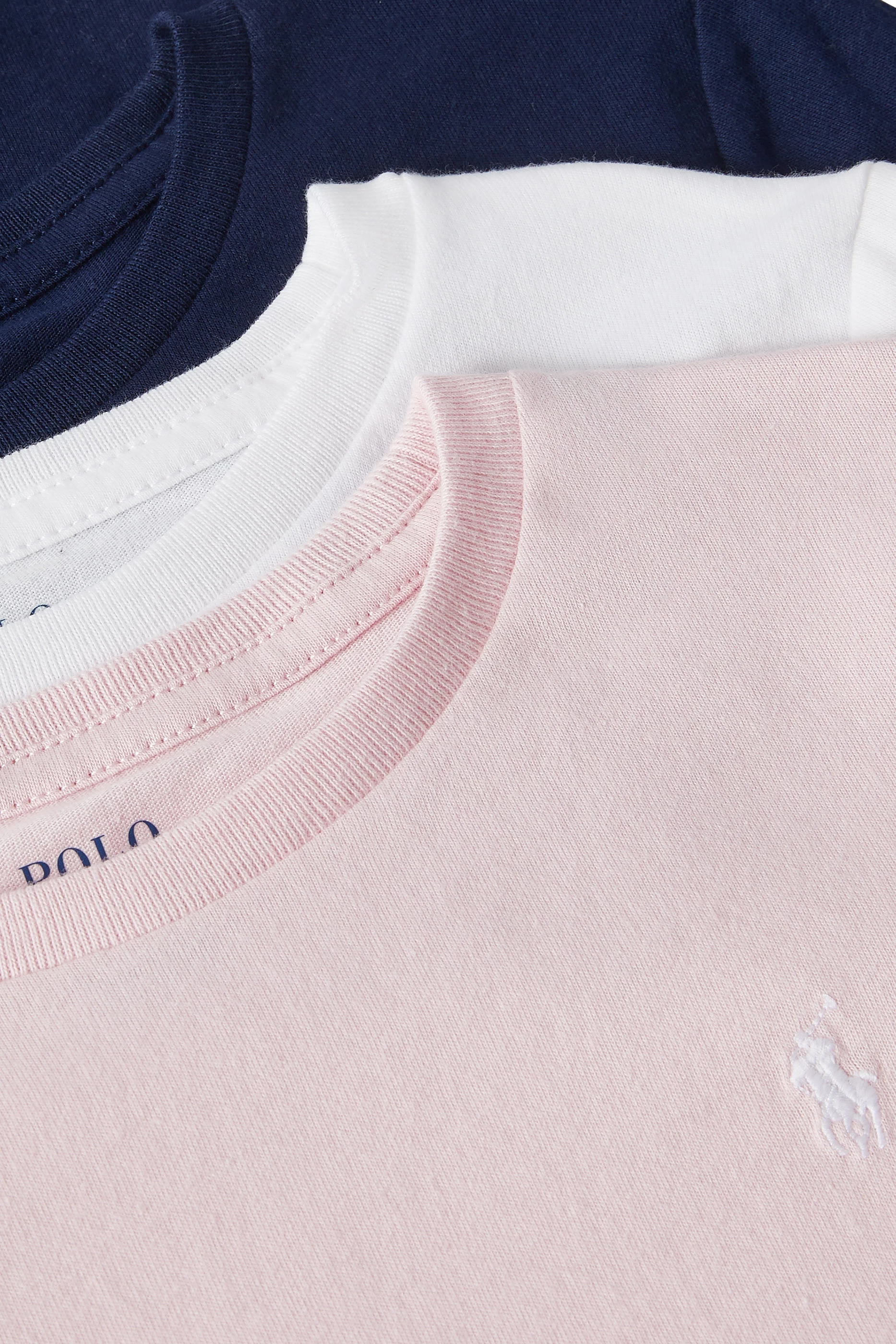 طقم تيشيرت بياقة ضيقة قطن جيرسيه للأطفال، 3 قطع