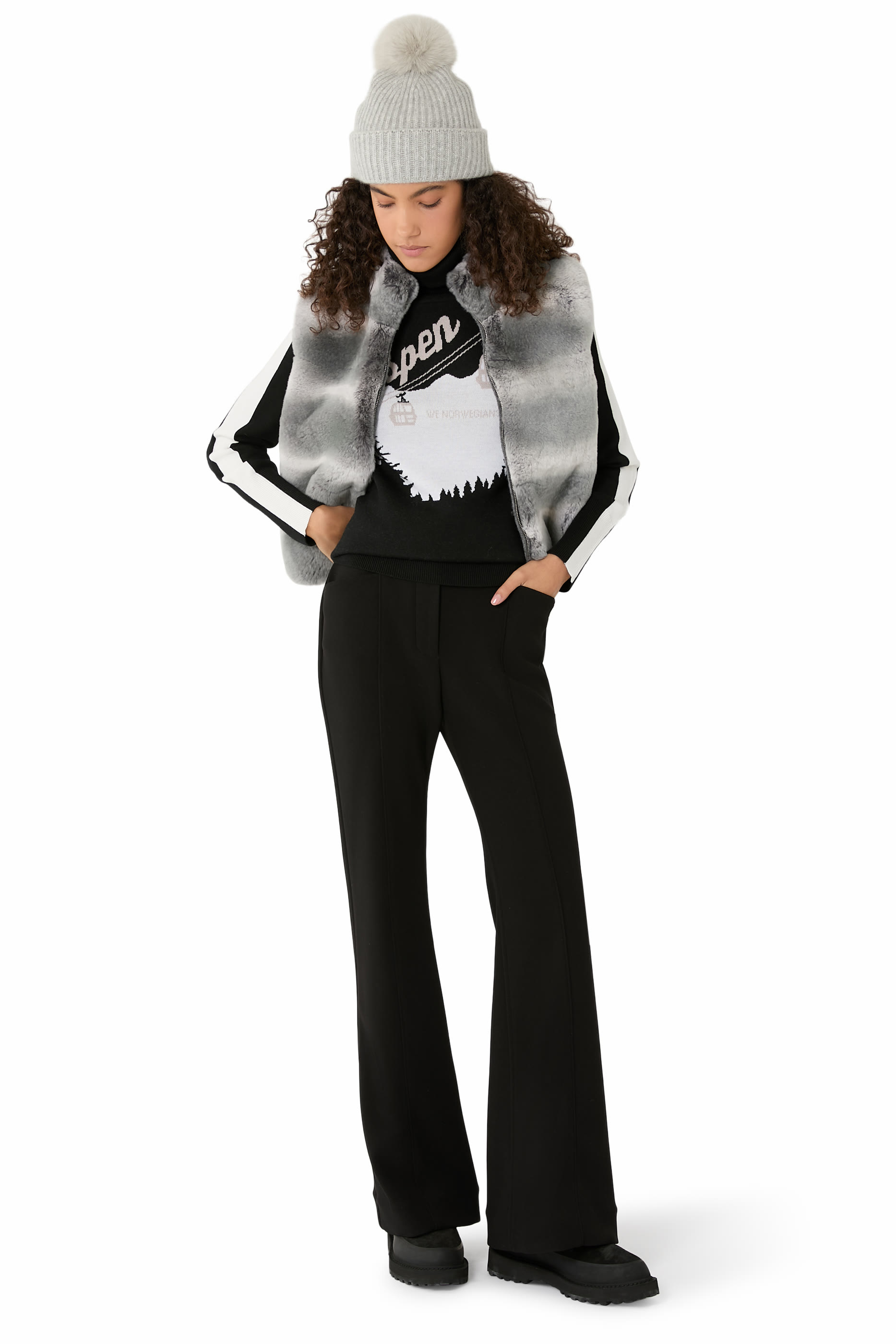 قبعة بيني كشمير منسوجة بكرة بوم بوم من فرو الثعلب