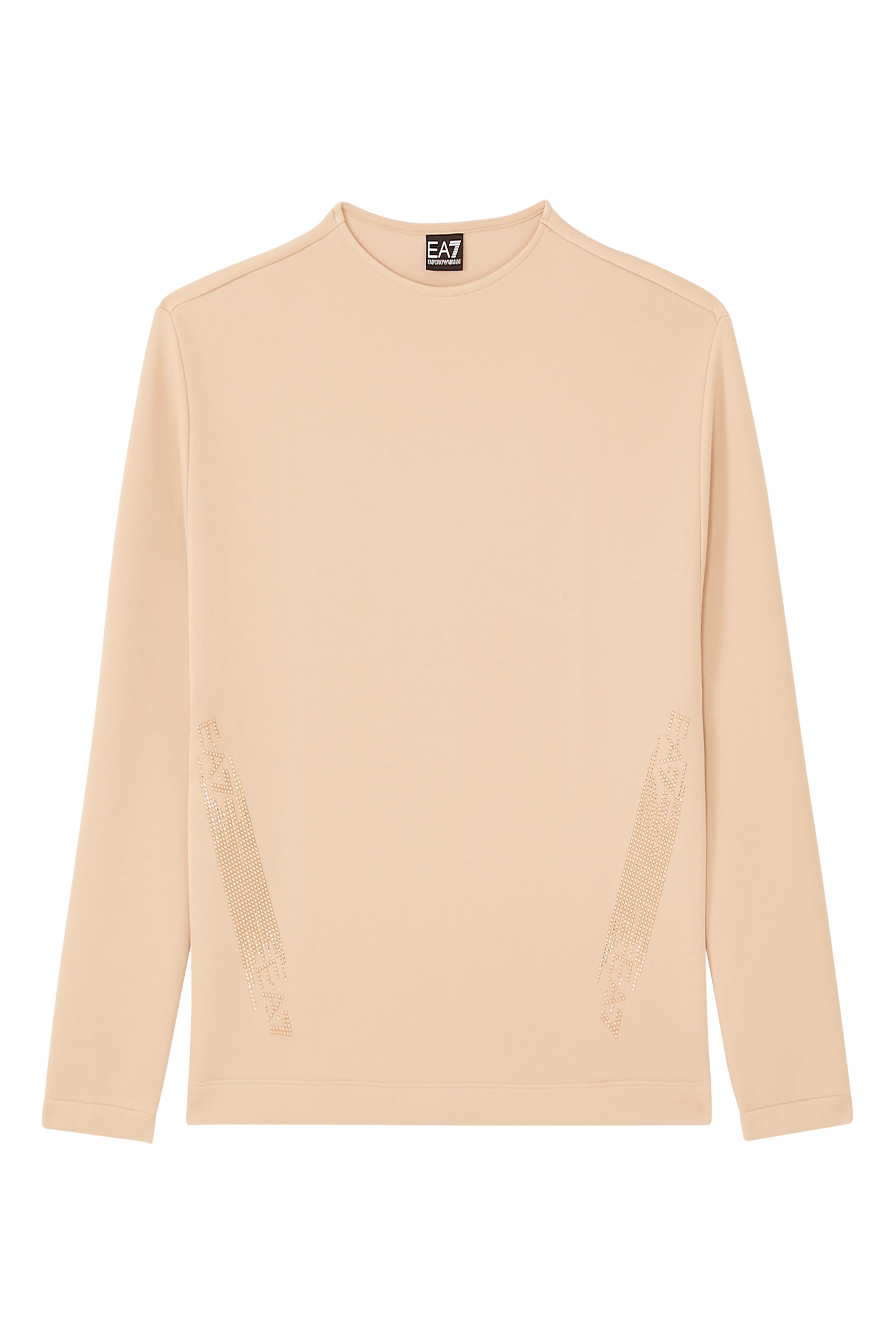 سويت شيرت بطبعة شعار الماركة مطرز بأحجار الراين