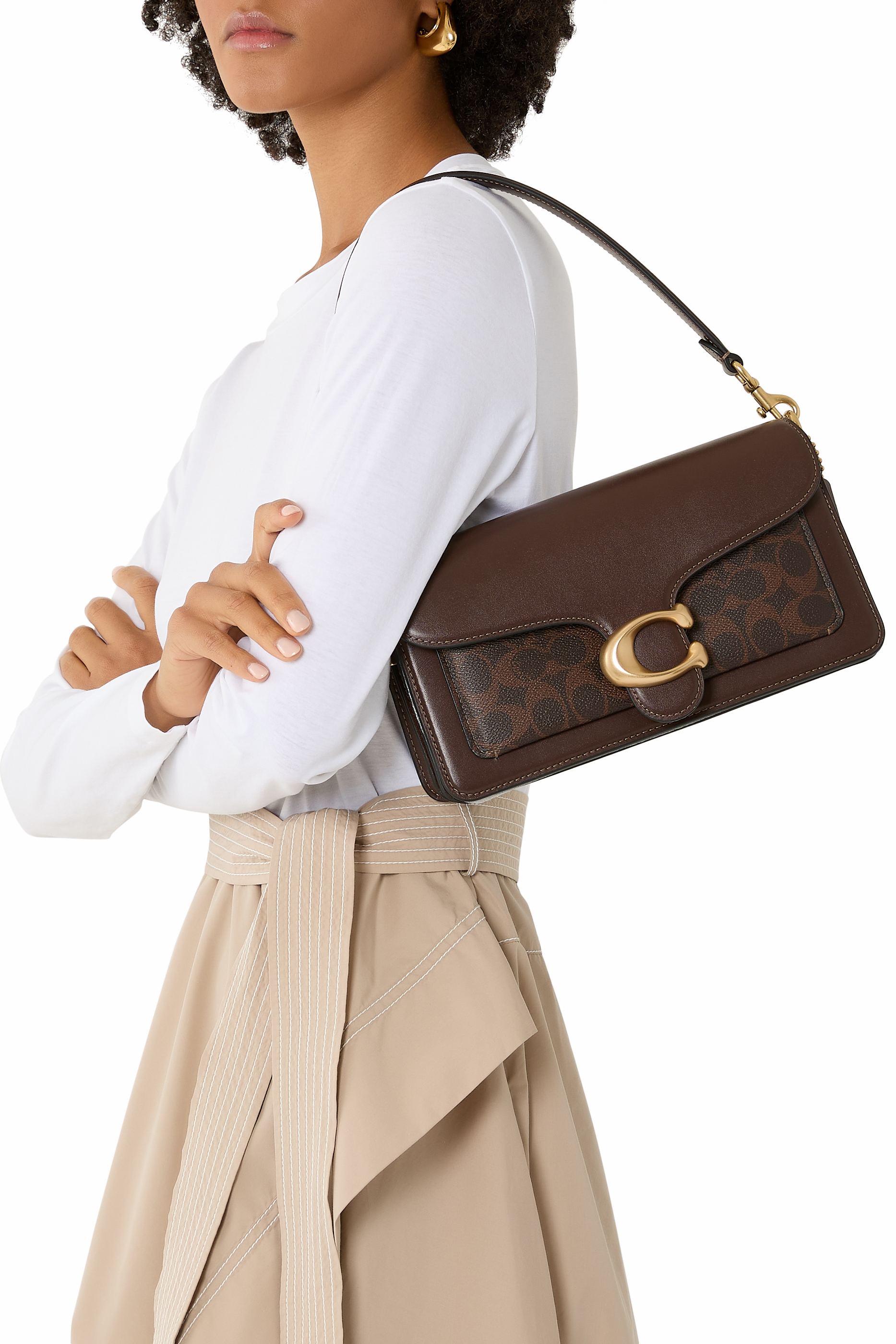 حقيبة كتف تابي 20 قماش قنب بشعار الماركة