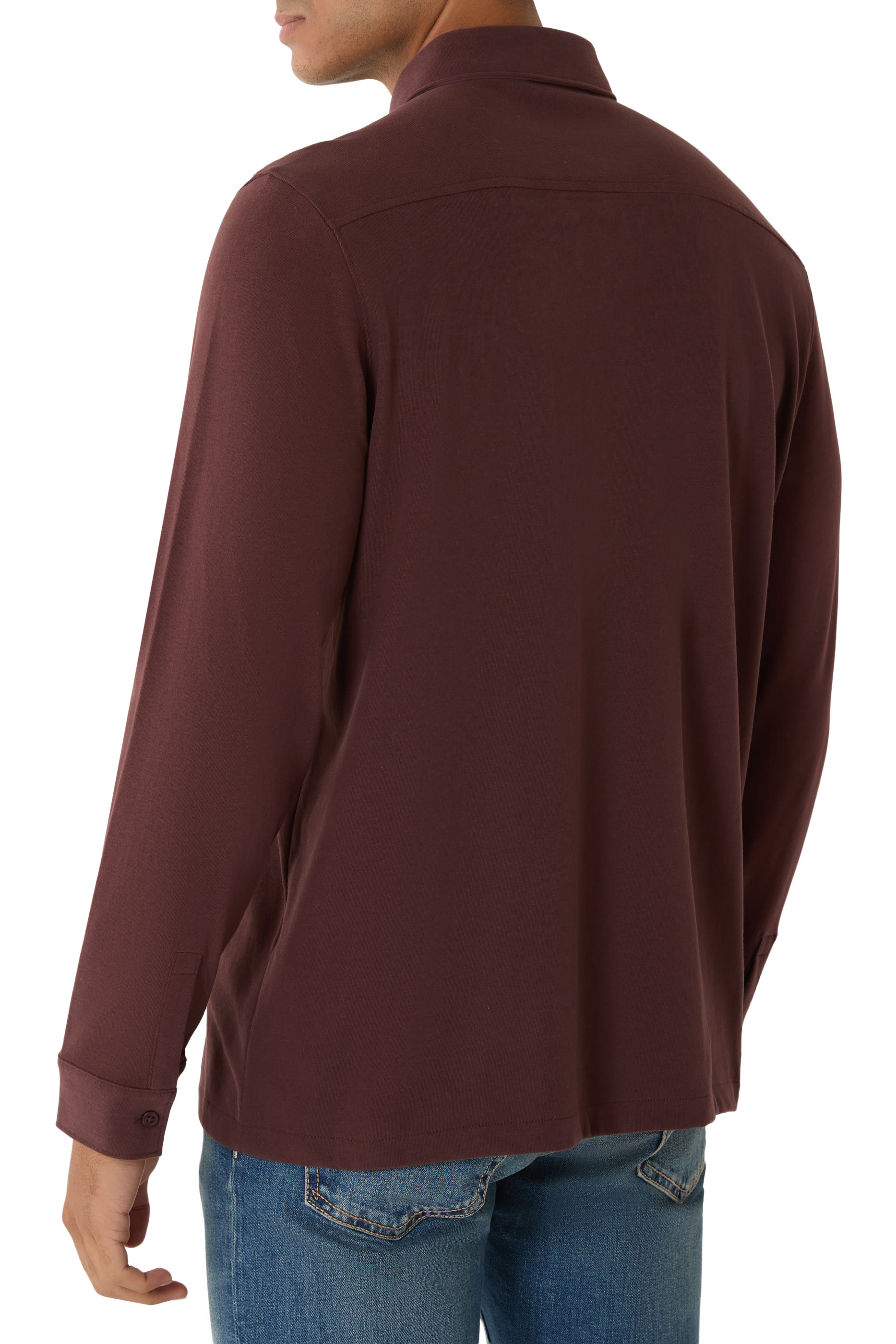 قميص بأزرار أمامية قطن جيرسيه بملمس شمواه