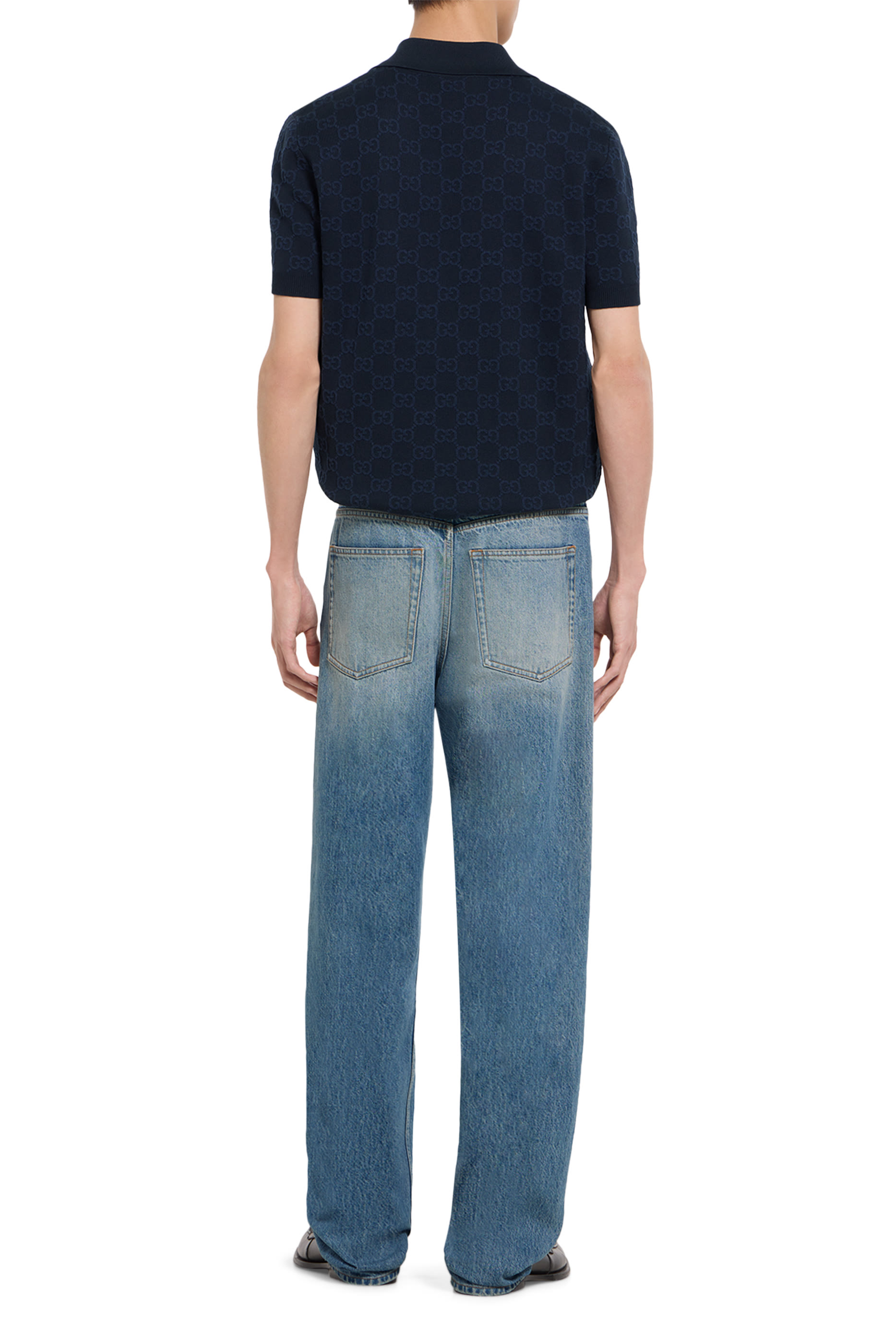 قميص بولو قطن وحرير بنقشة حرفي شعار الماركة جاكار