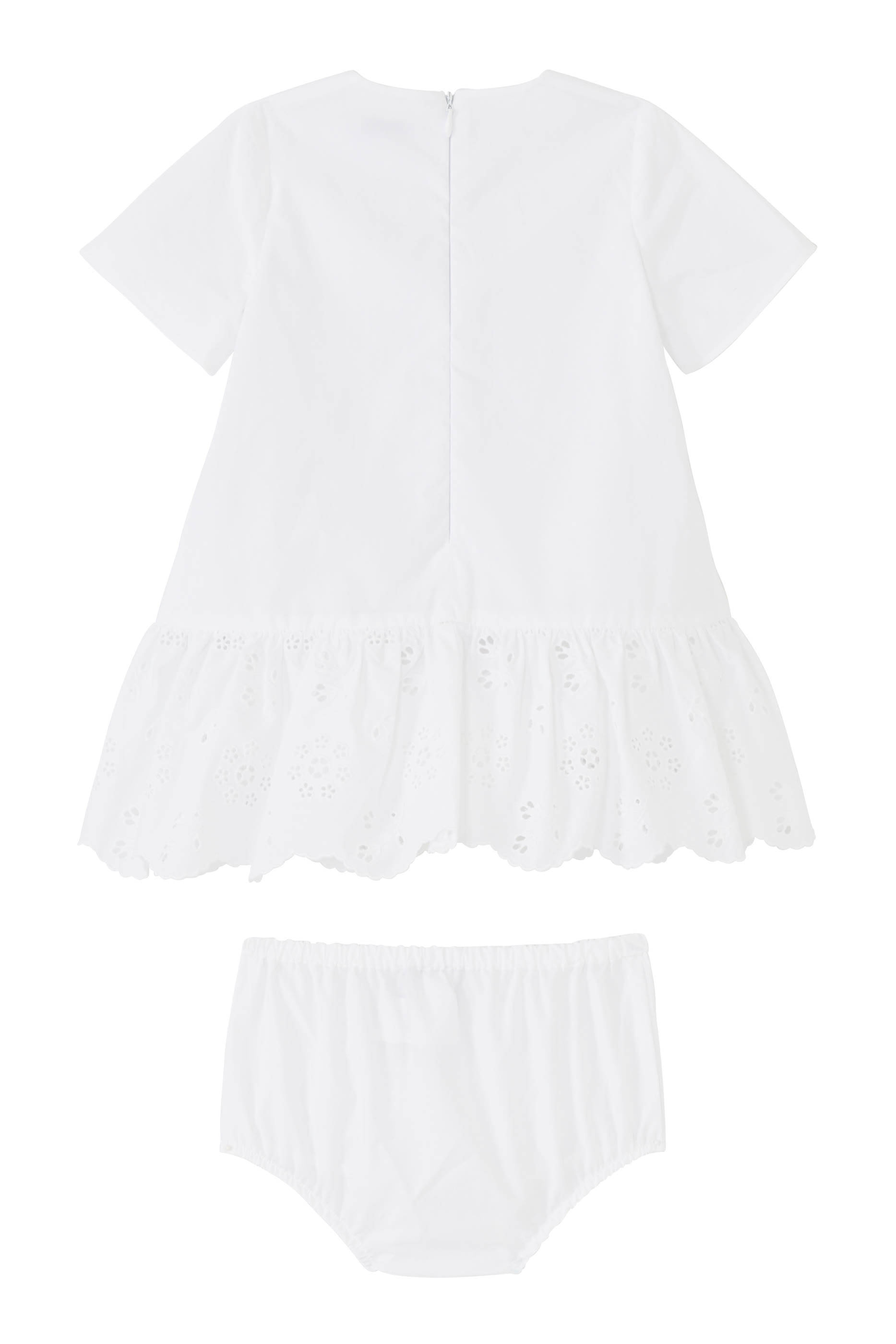 فستان جيرسيه وبوبلين مكشكش بشعار الماركة للأطفال