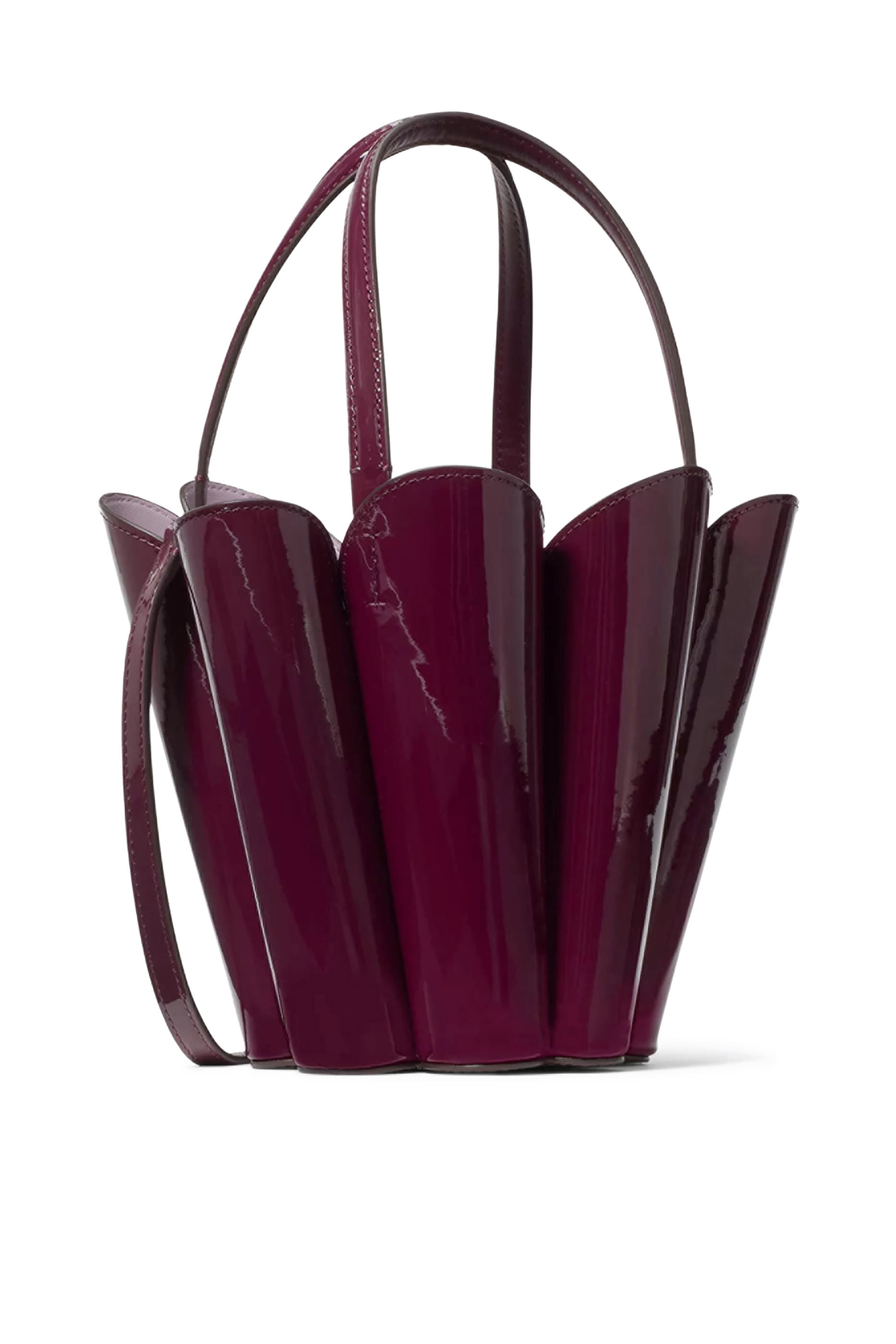 حقيبة باكيت بتصميم زهرة بشكل بستوني جلد لامع