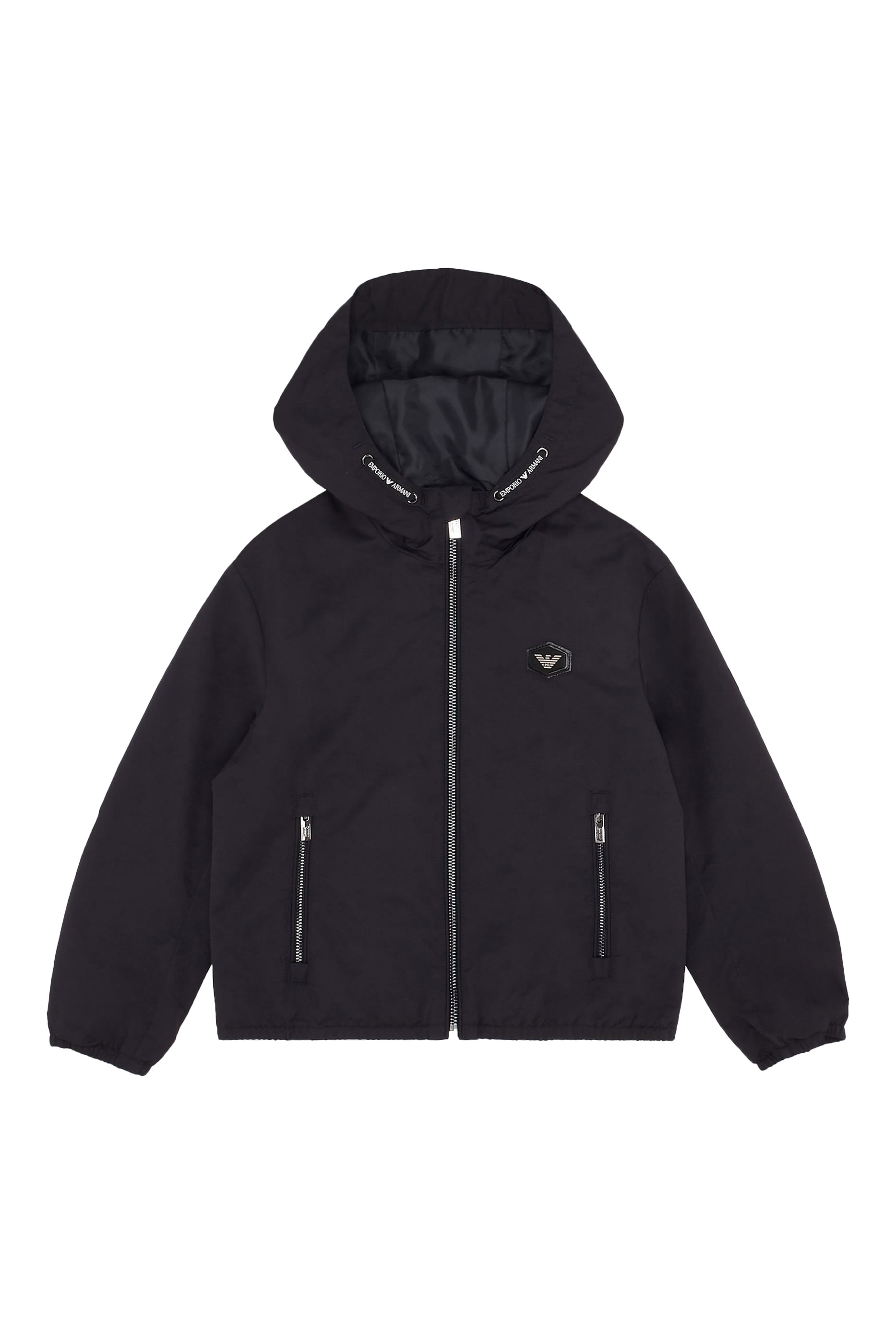 جاكيت بغطاء للرأس مع رقعة شعار الماركة نايلون مقاوم للماء للأطفال