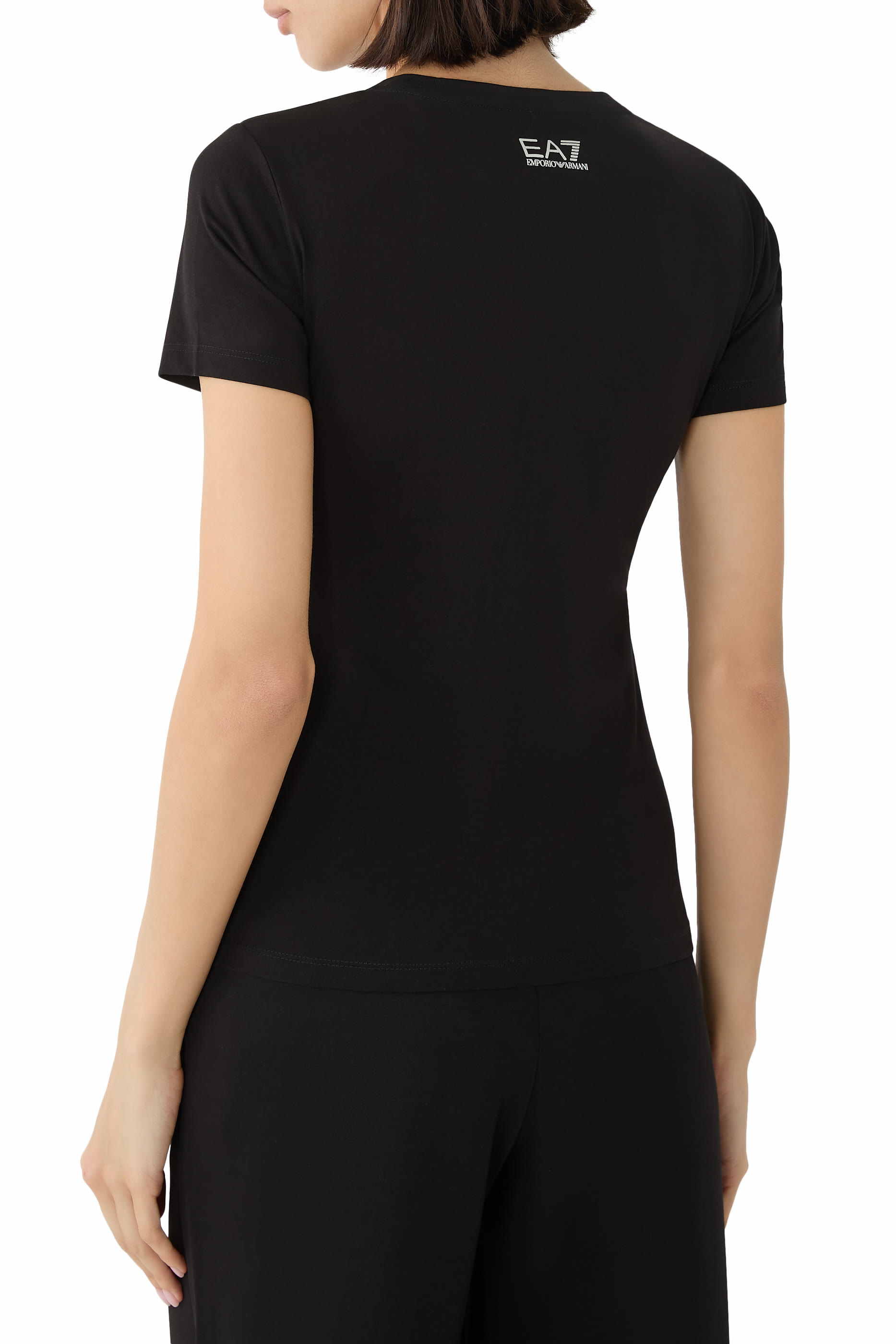 تيشيرت  بشعار الماركة مرصع بأحجار الراين قطن