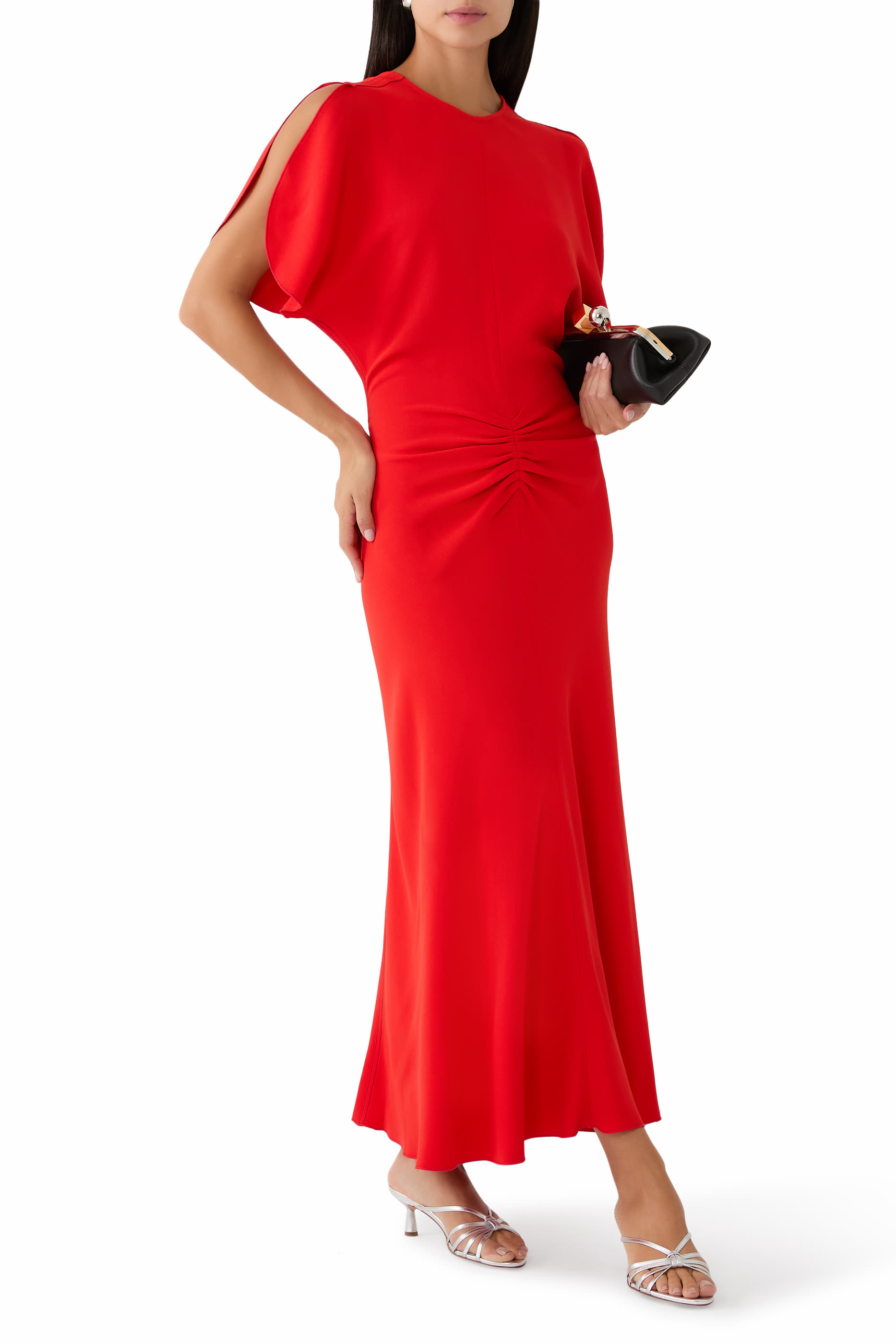 فستان متوسط الطول بخصر مكشكش