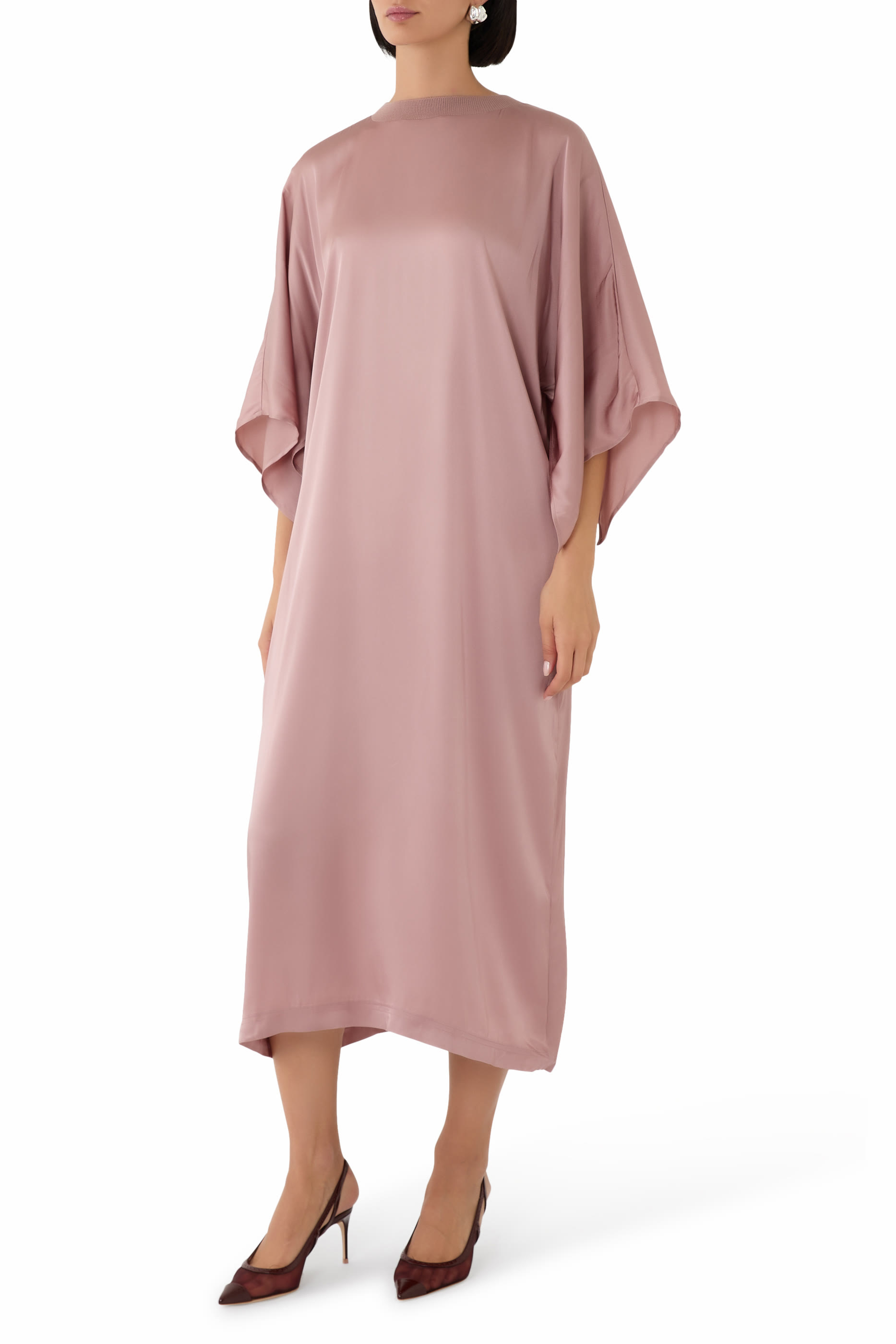 فستان متوسط الطول ستان حرير