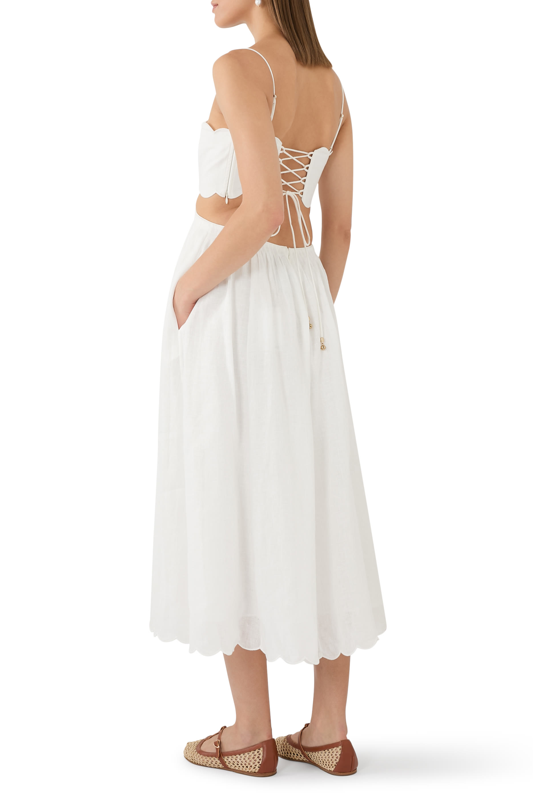 فستان ريانون متوسط الطول بحواف صدفية