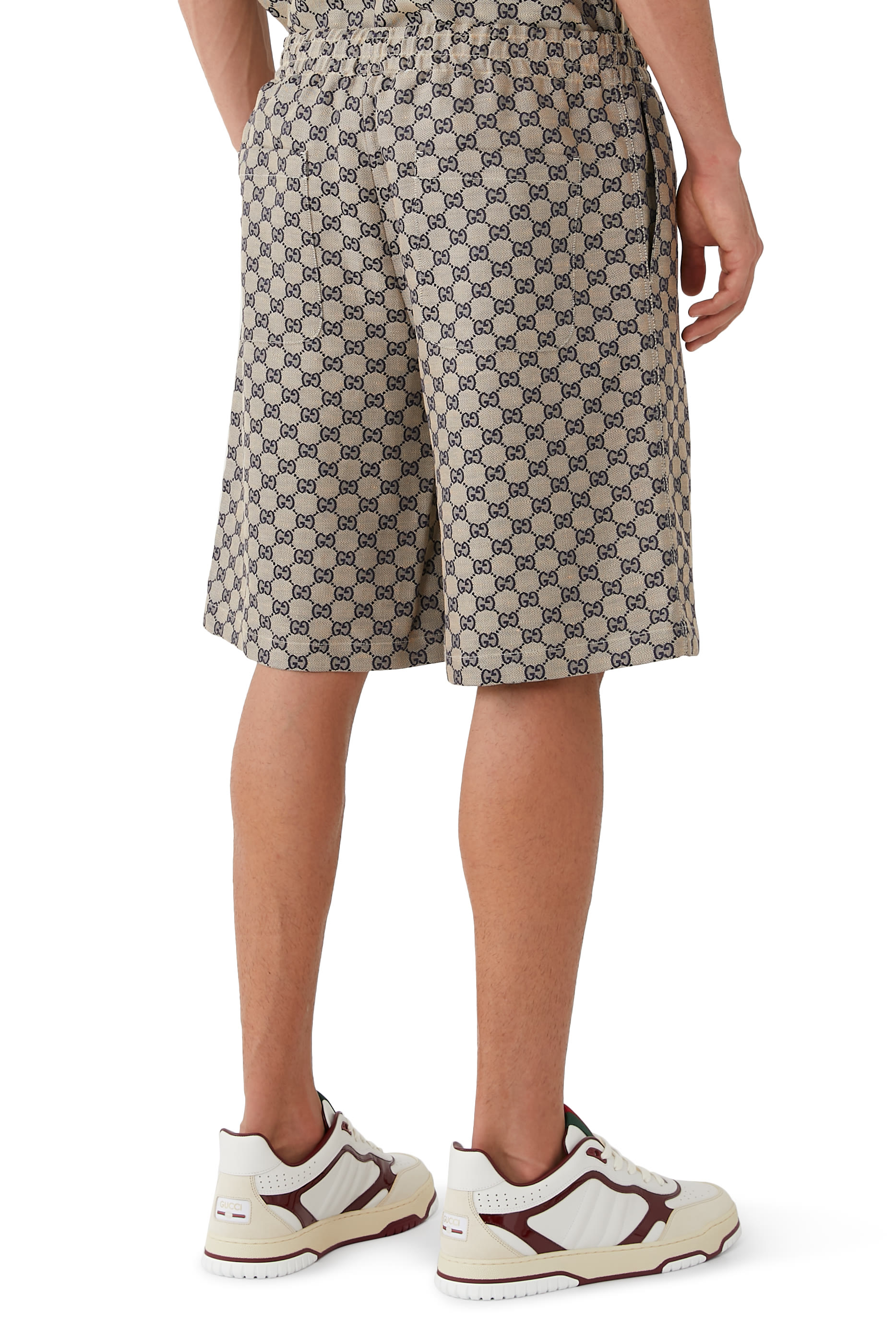 شورت بنقشة حرفي الماركة بمزيج كتان