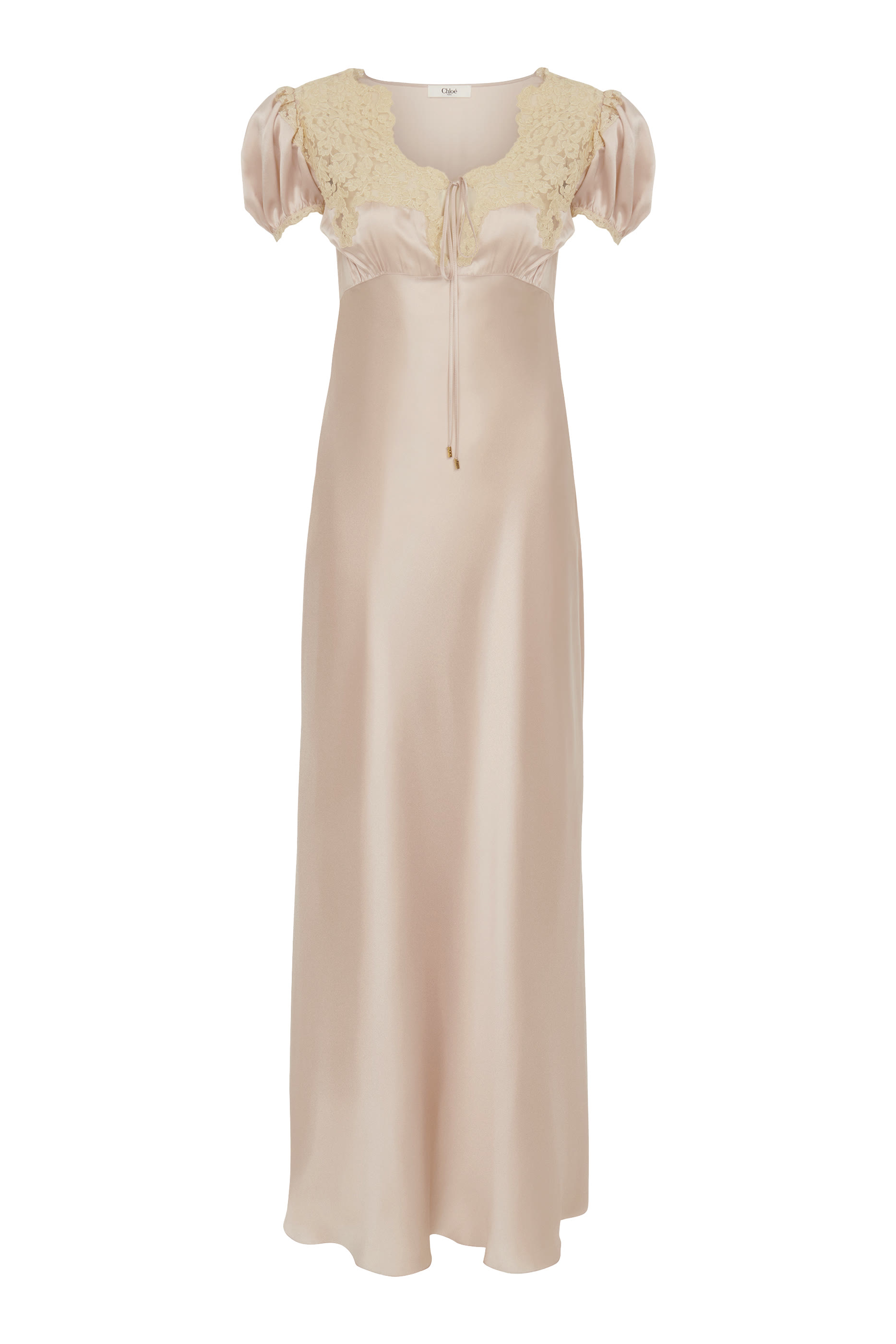 فستان بقصة مستقيمة وأكمام منفوخة حرير