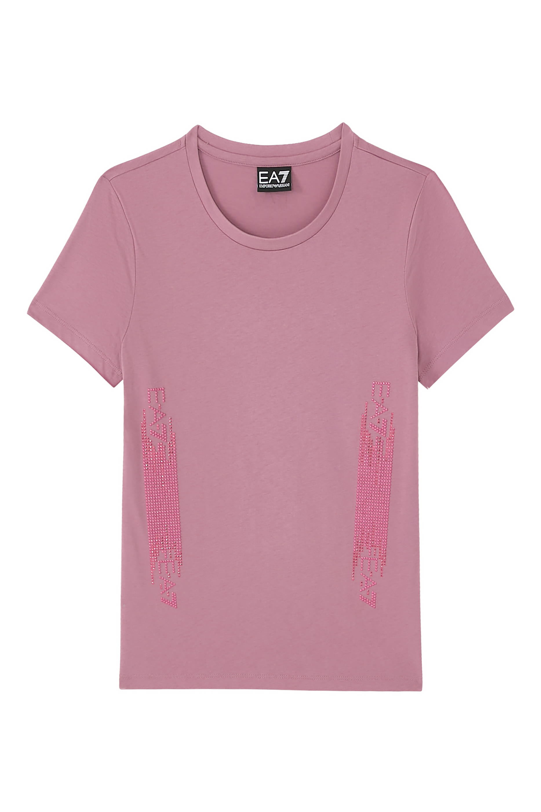 تيشيرت  بشعار الماركة مرصع بأحجار الراين قطن