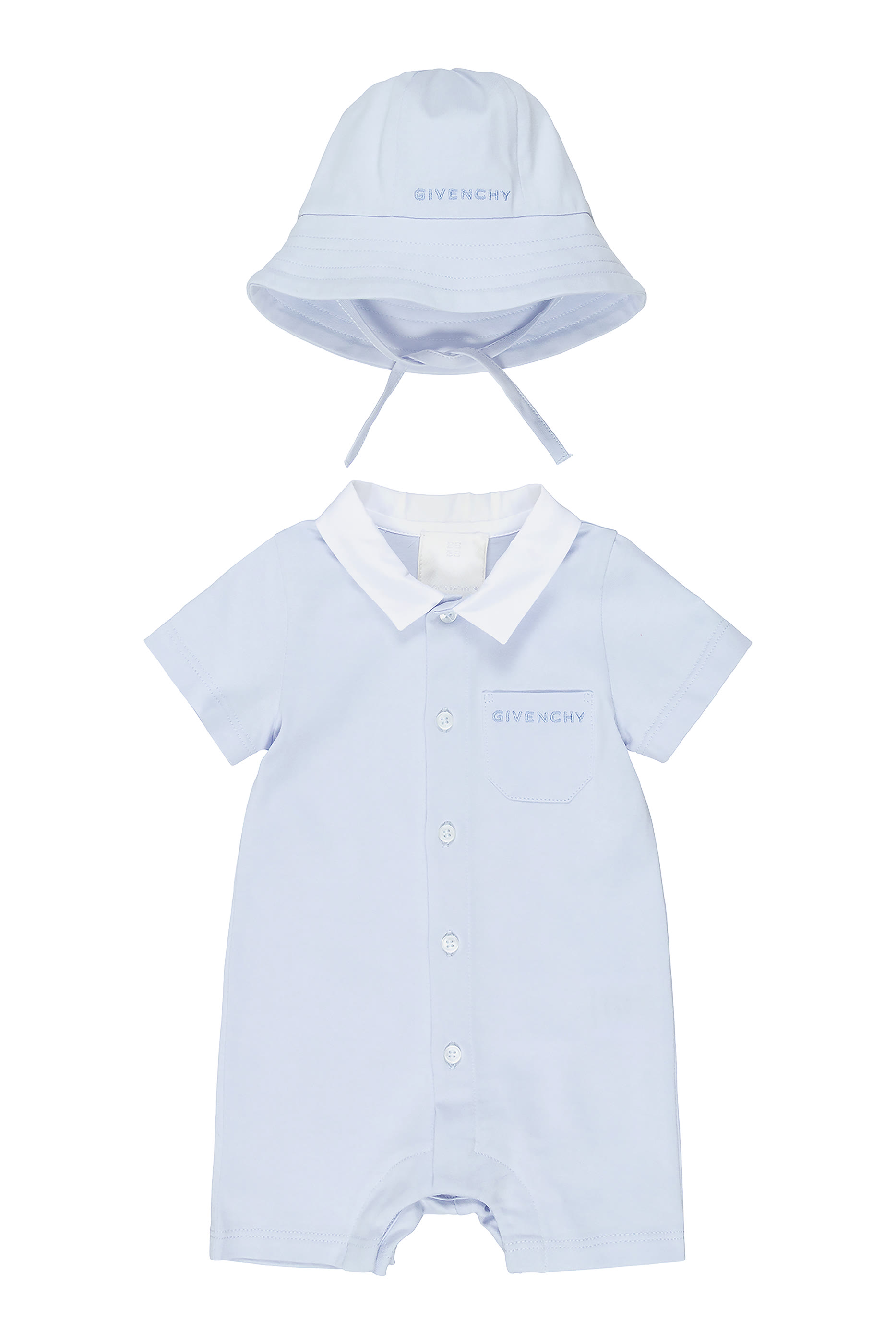 طقم جمبسوت بشعار الماركة وقبعة للأطفال