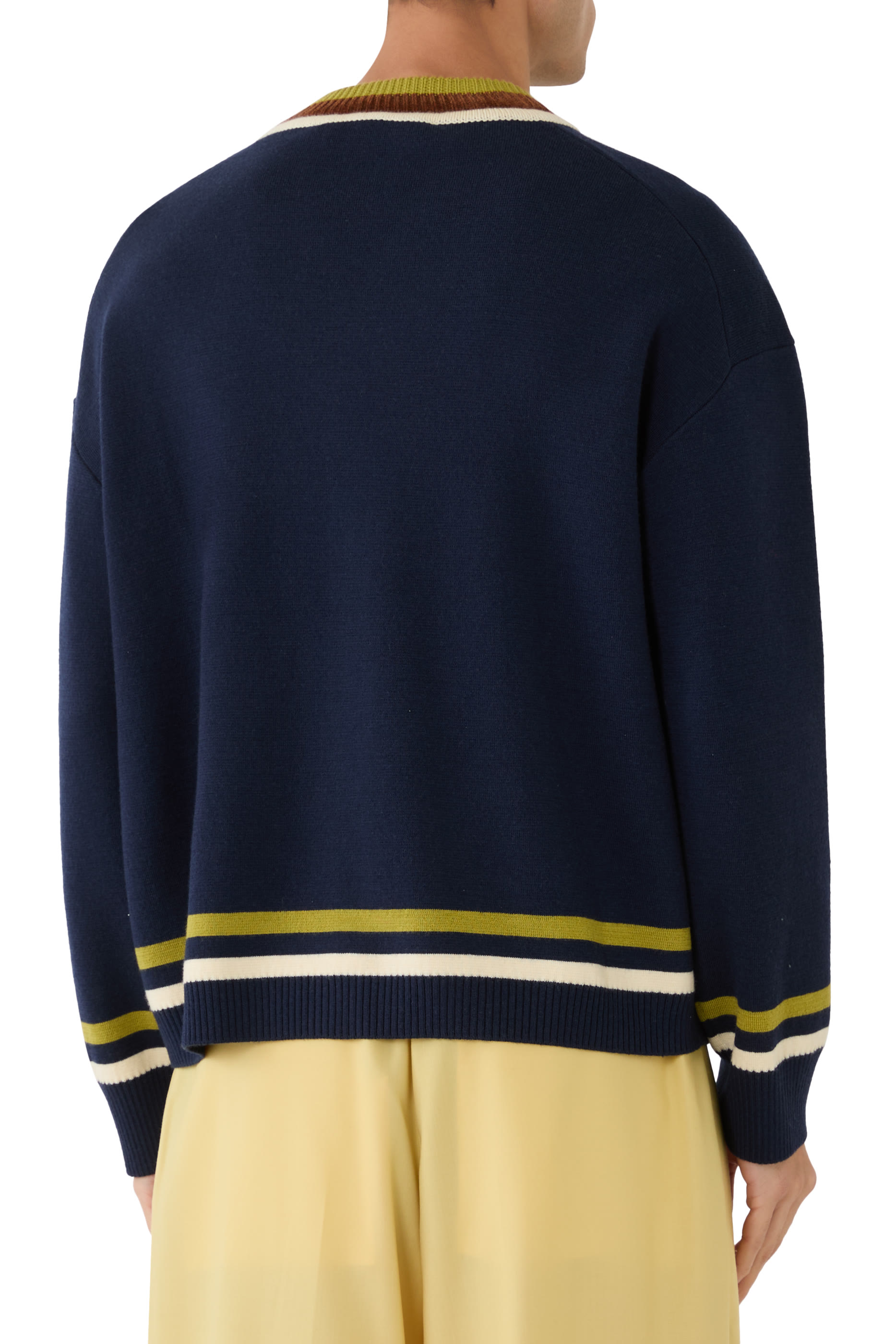 كارديغان مخطط مطرز بشعار الماركة 