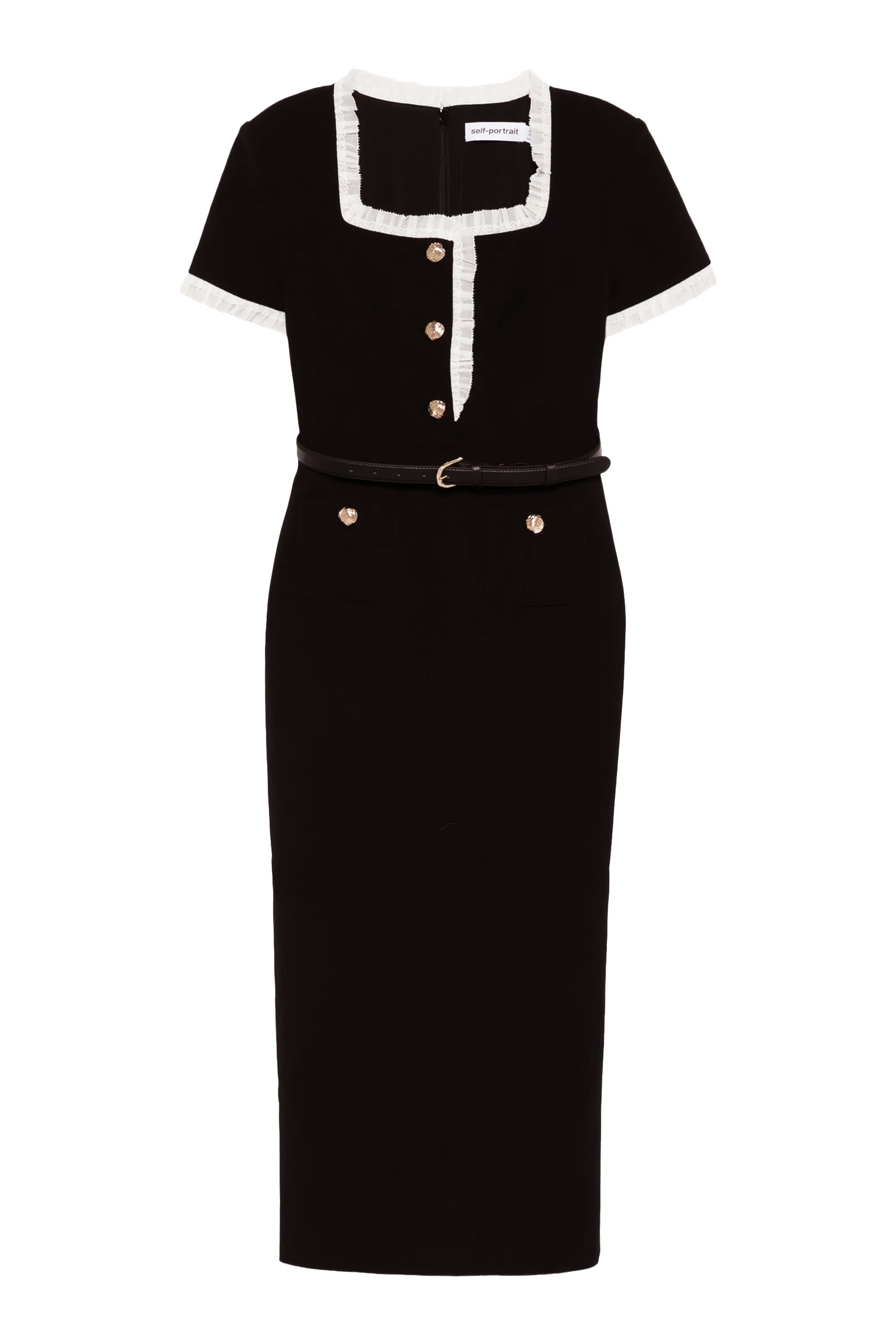 فستان متوسط الطول مزين بكشكش متباين