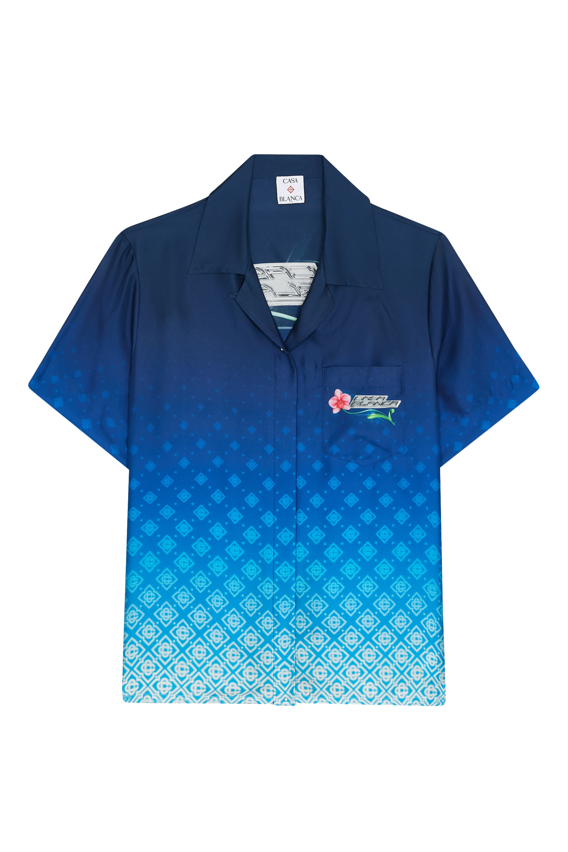 قميص بطبعة زهرة الأوركيد وحروف شعار الماركة حرير