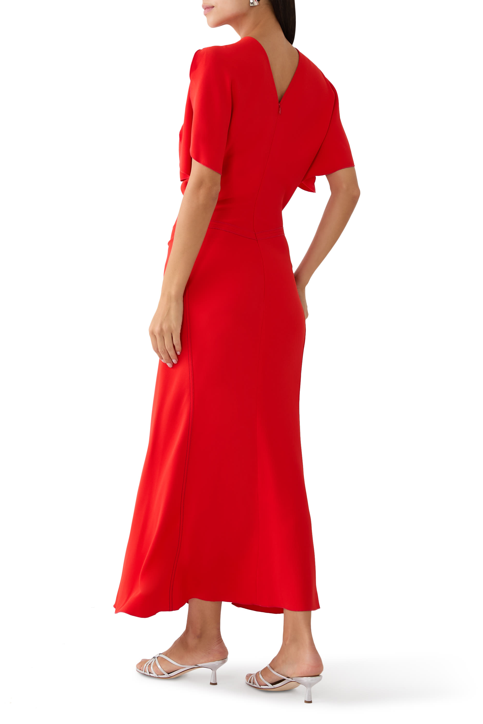 فستان متوسط الطول بخصر مكشكش