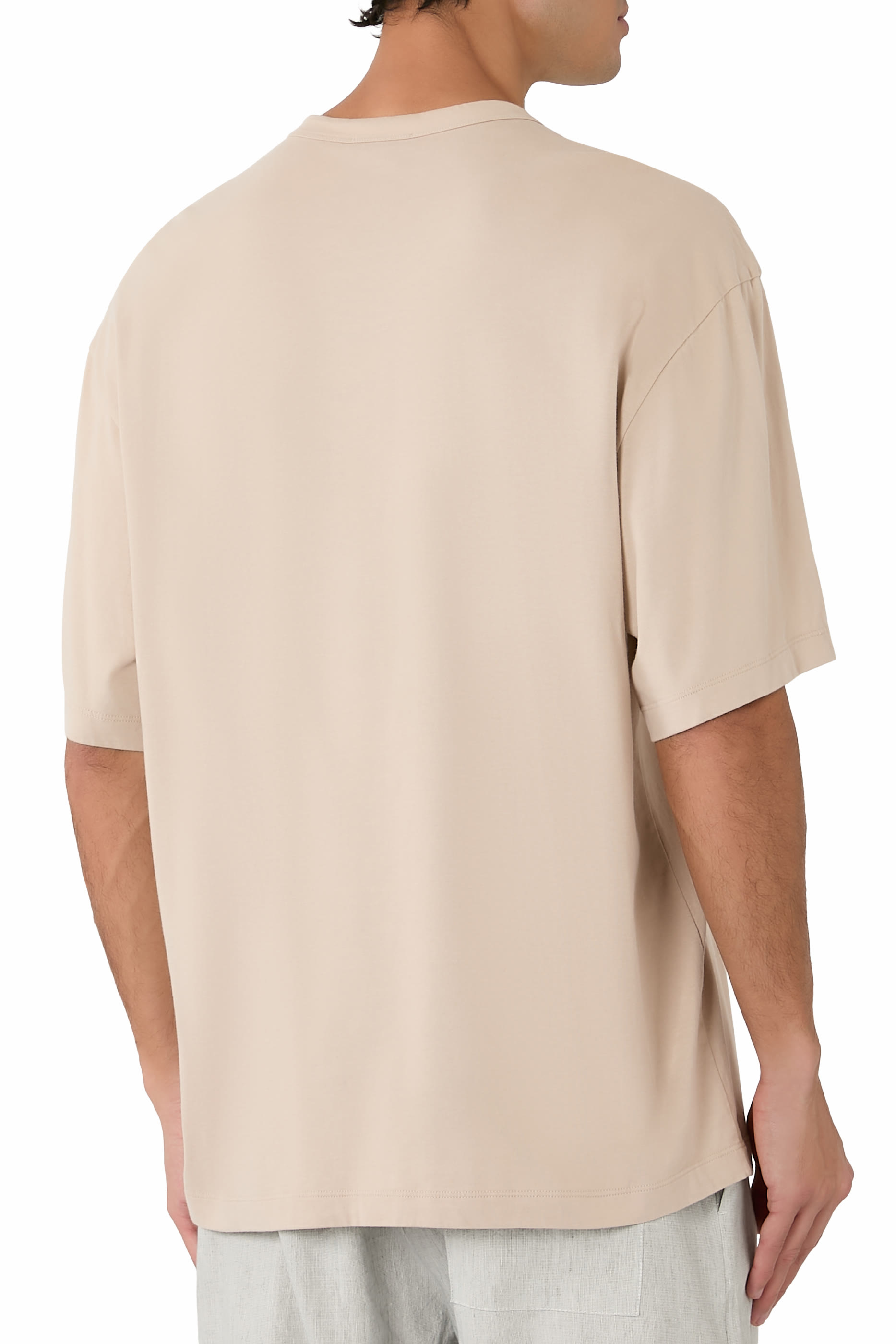 تيشيرت بقصة فضفاضة بياقة ضيقة جيرسيه فاخر ثقيل