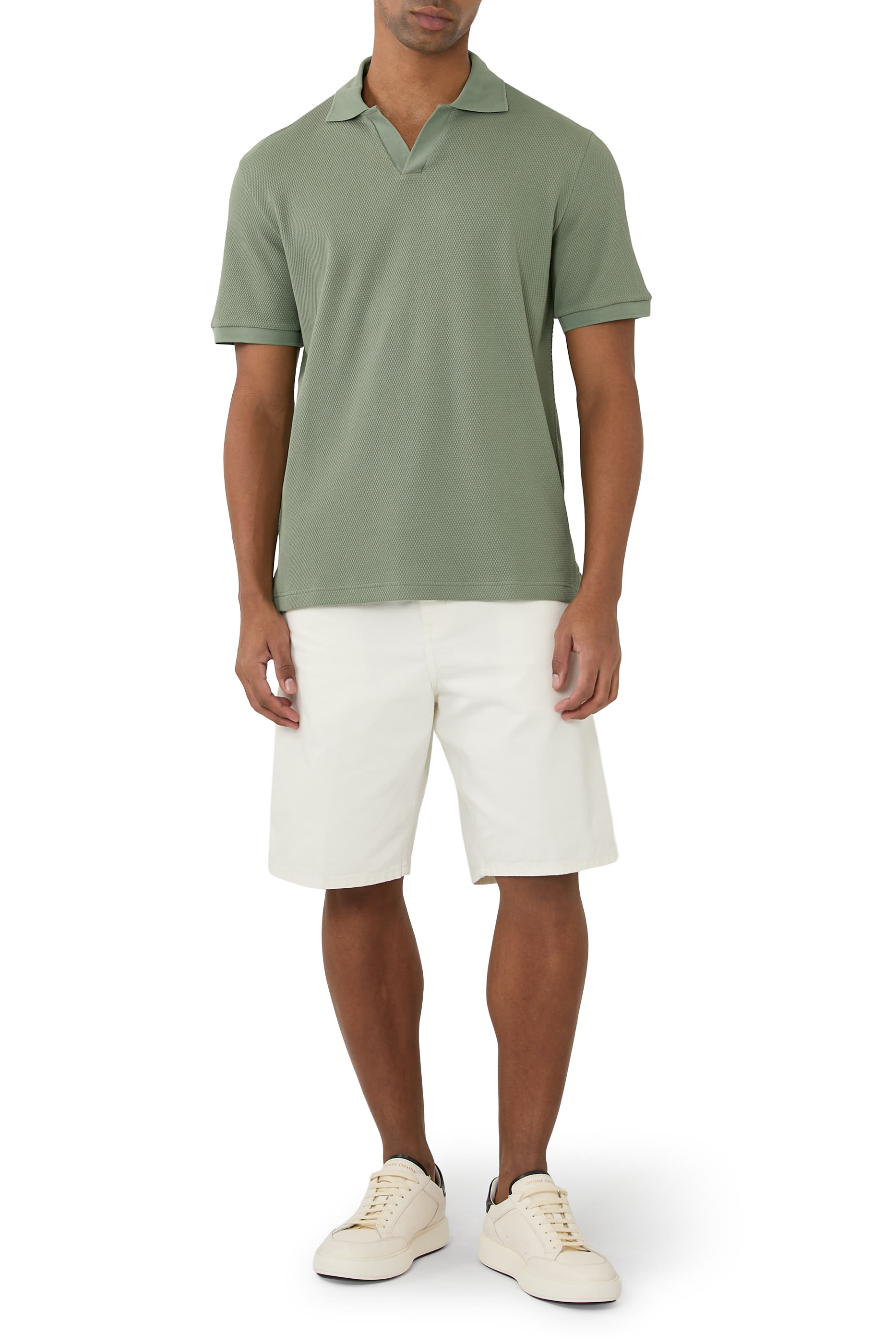 قميص بولو منسوج بياقة مفتوحة