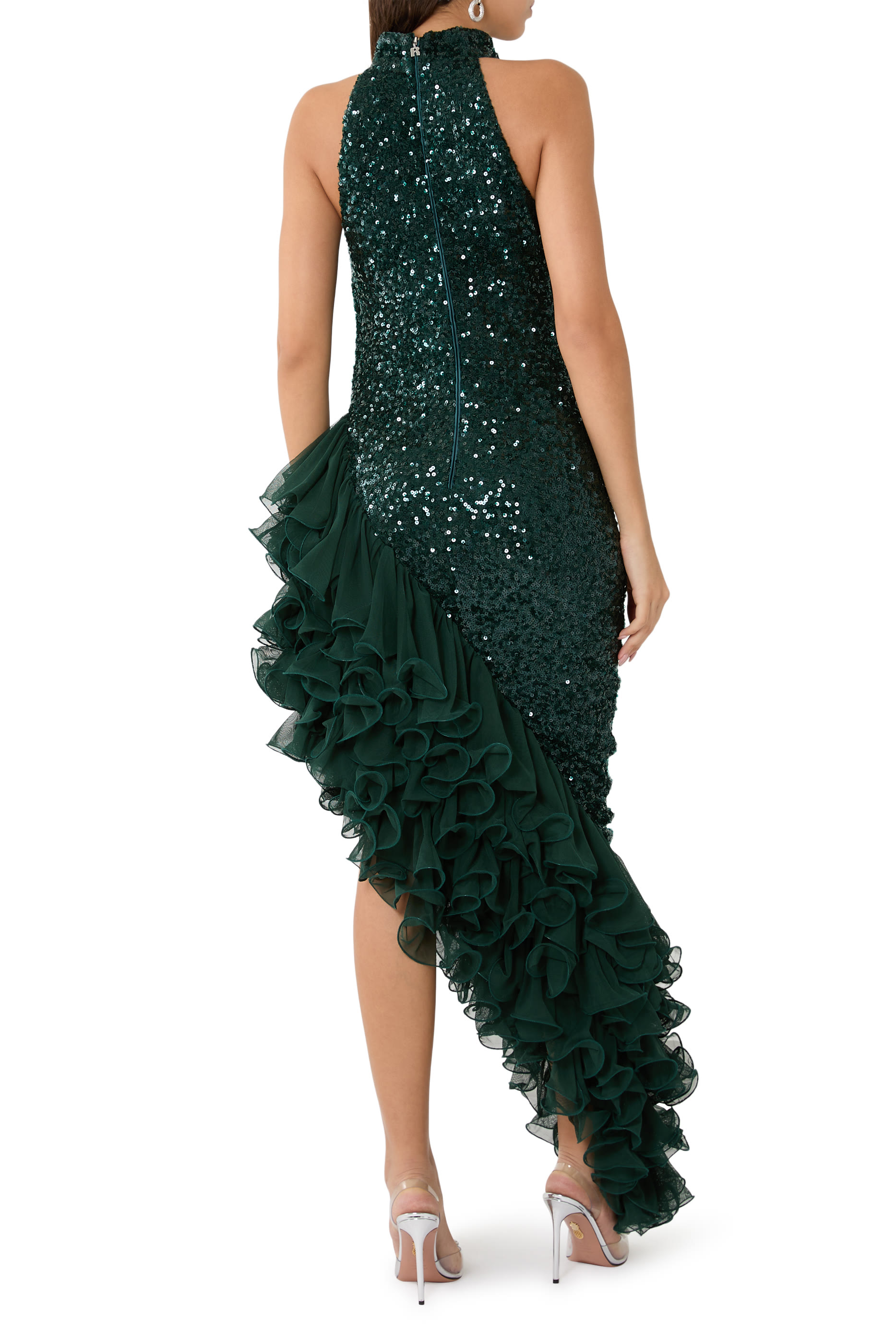 فستان متوسط الطول بكشكش وترتر