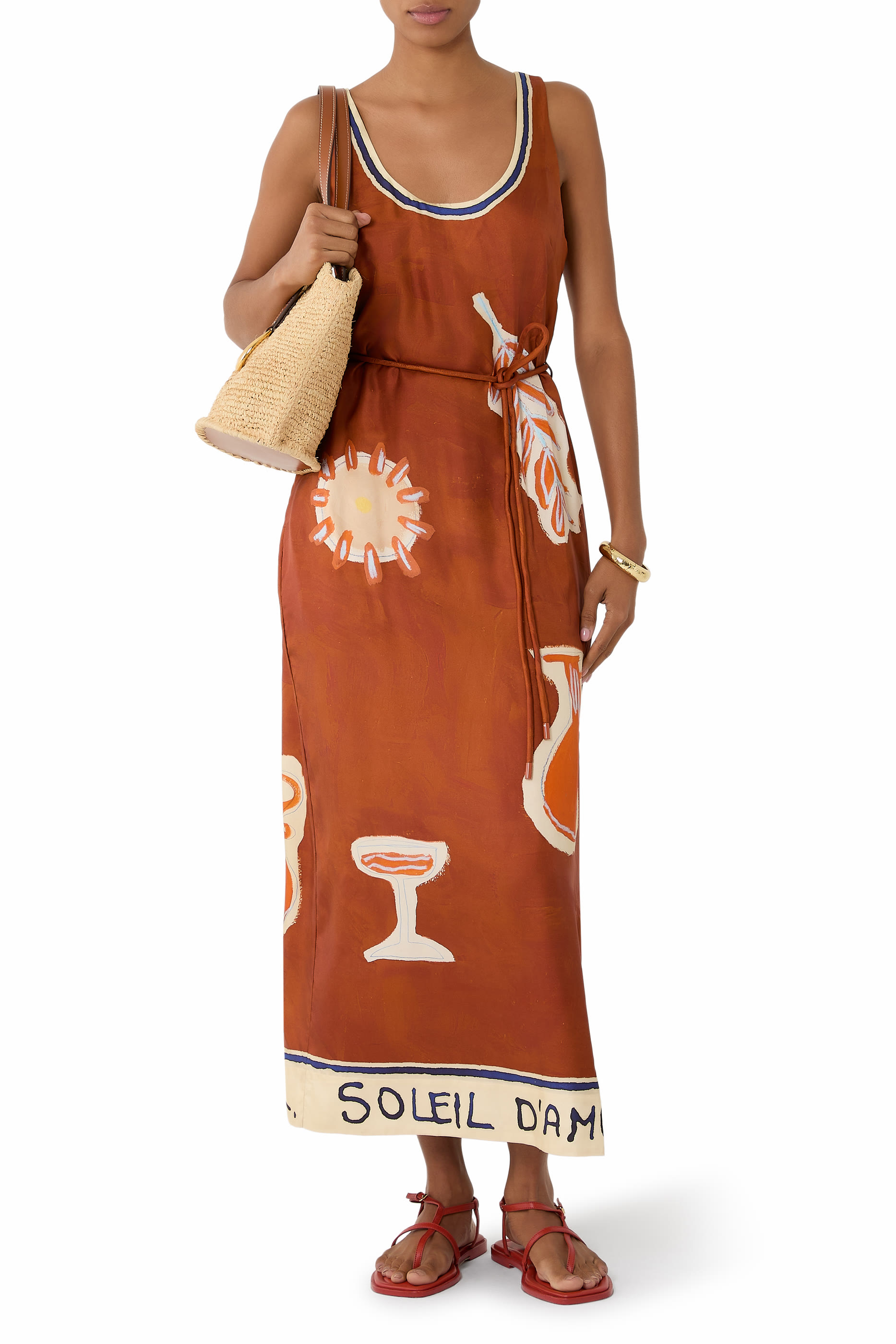 فستان سولاي دامور متوسط ​​الطول حرير