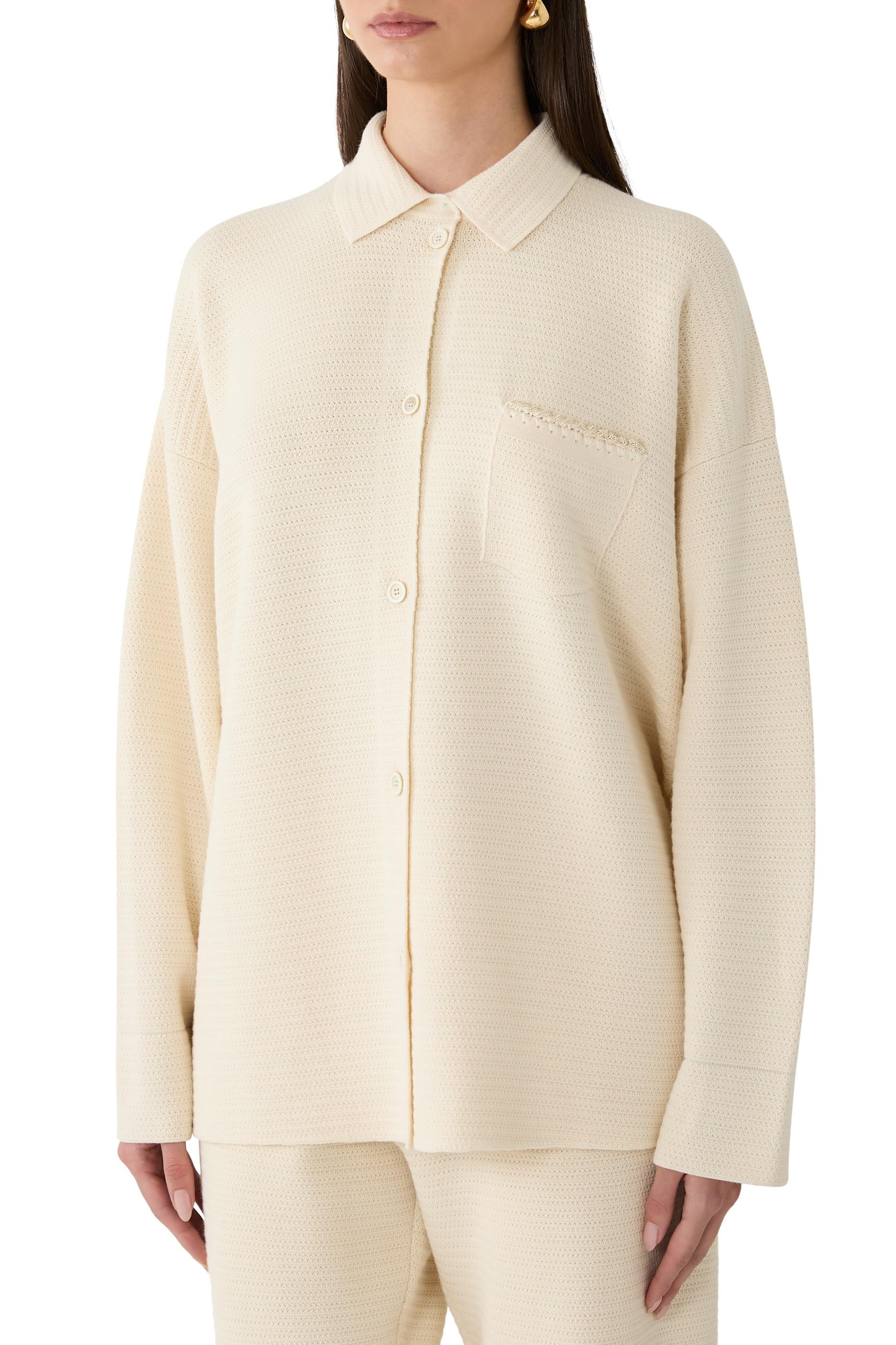 قميص بقصة بويفرند صوف وقطن