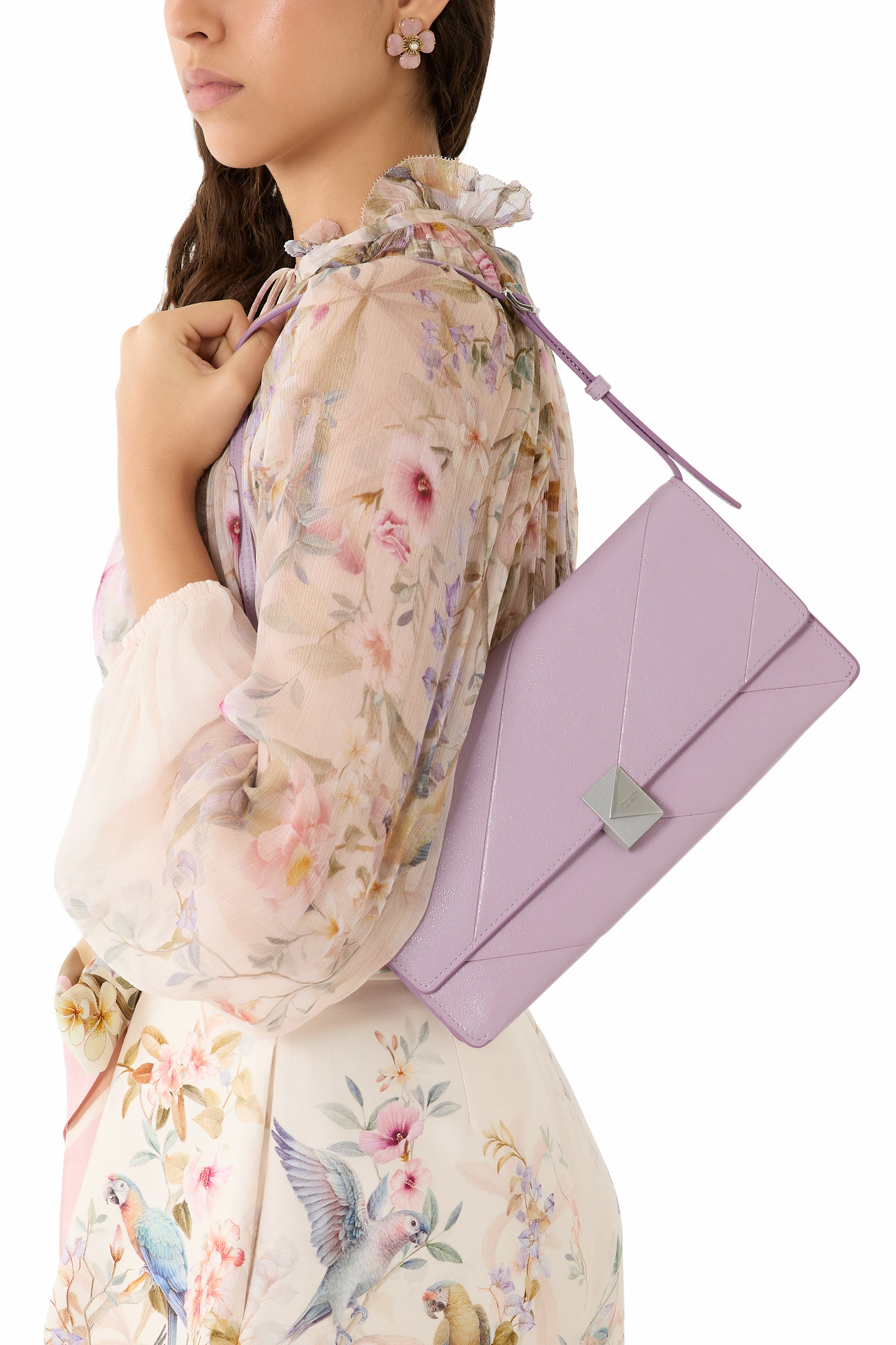 حقيبة كتف ديكو بتصميم مقسم بأجزاء جلد لامع ناعم