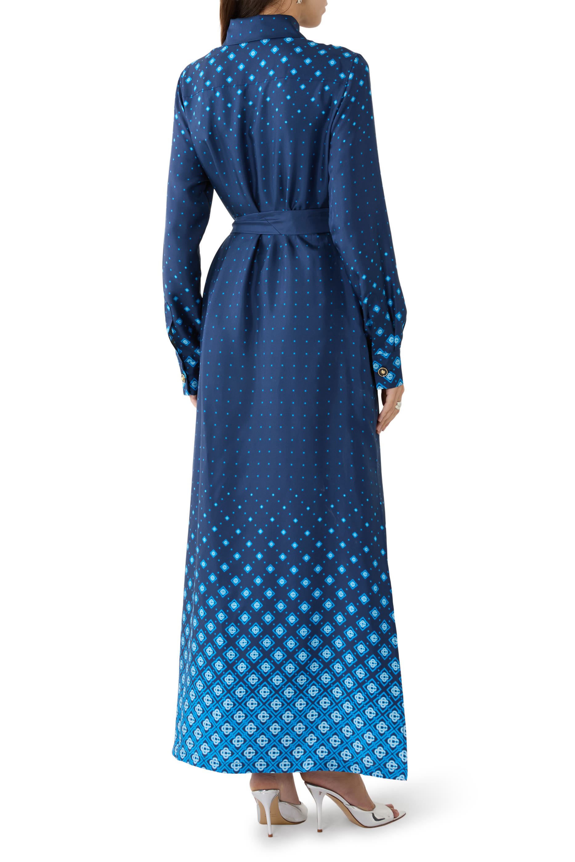 فستان بنمط قميص بنقشة بتصميم متدرج حرير