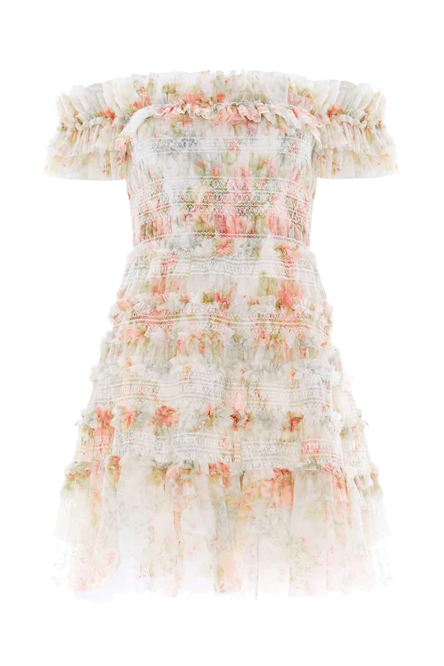 فستان مادام روز إيلودي قصير بأكتاف مكشوفة نقشة بحجم صغير