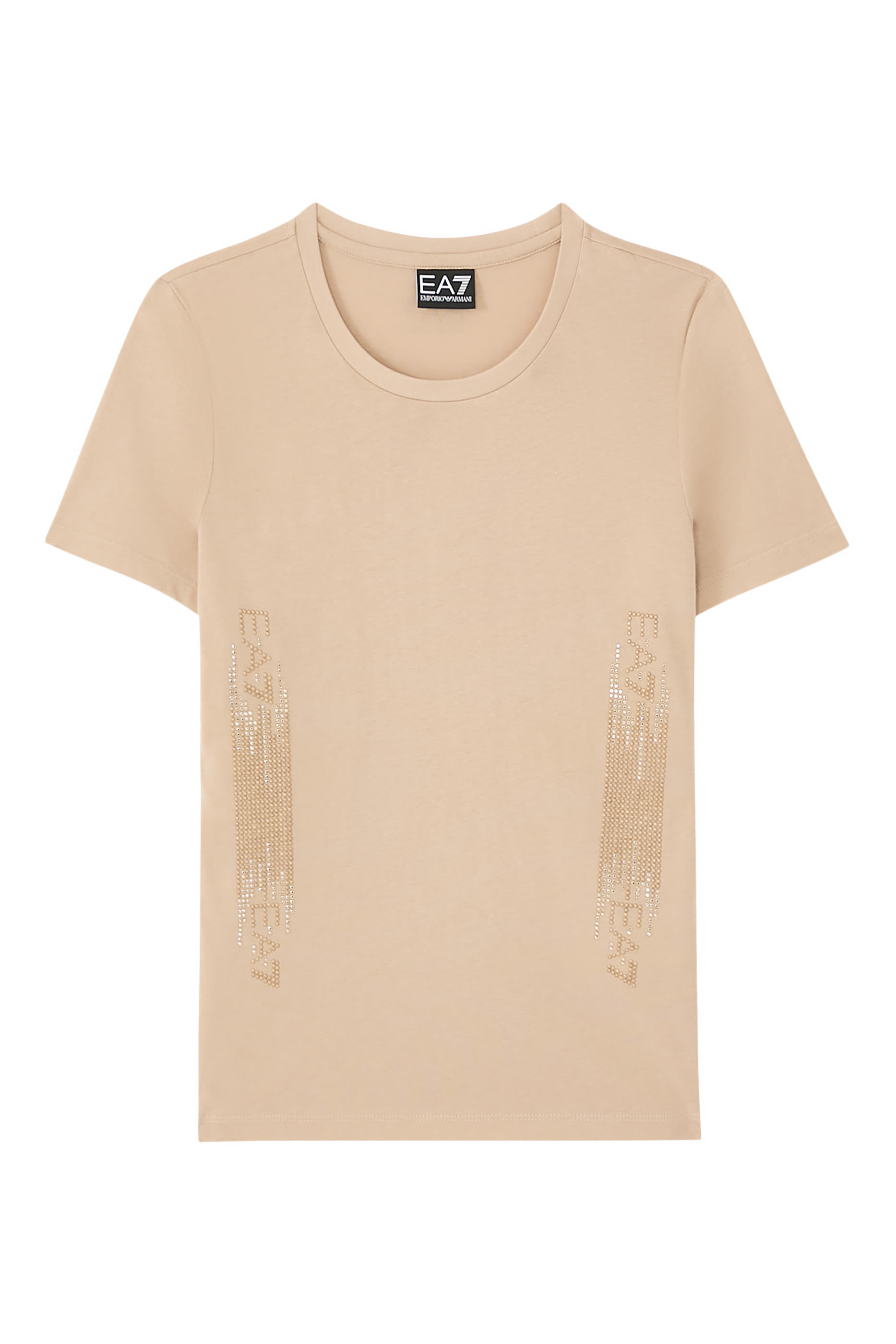 تيشيرت  بشعار الماركة مرصع بأحجار الراين قطن