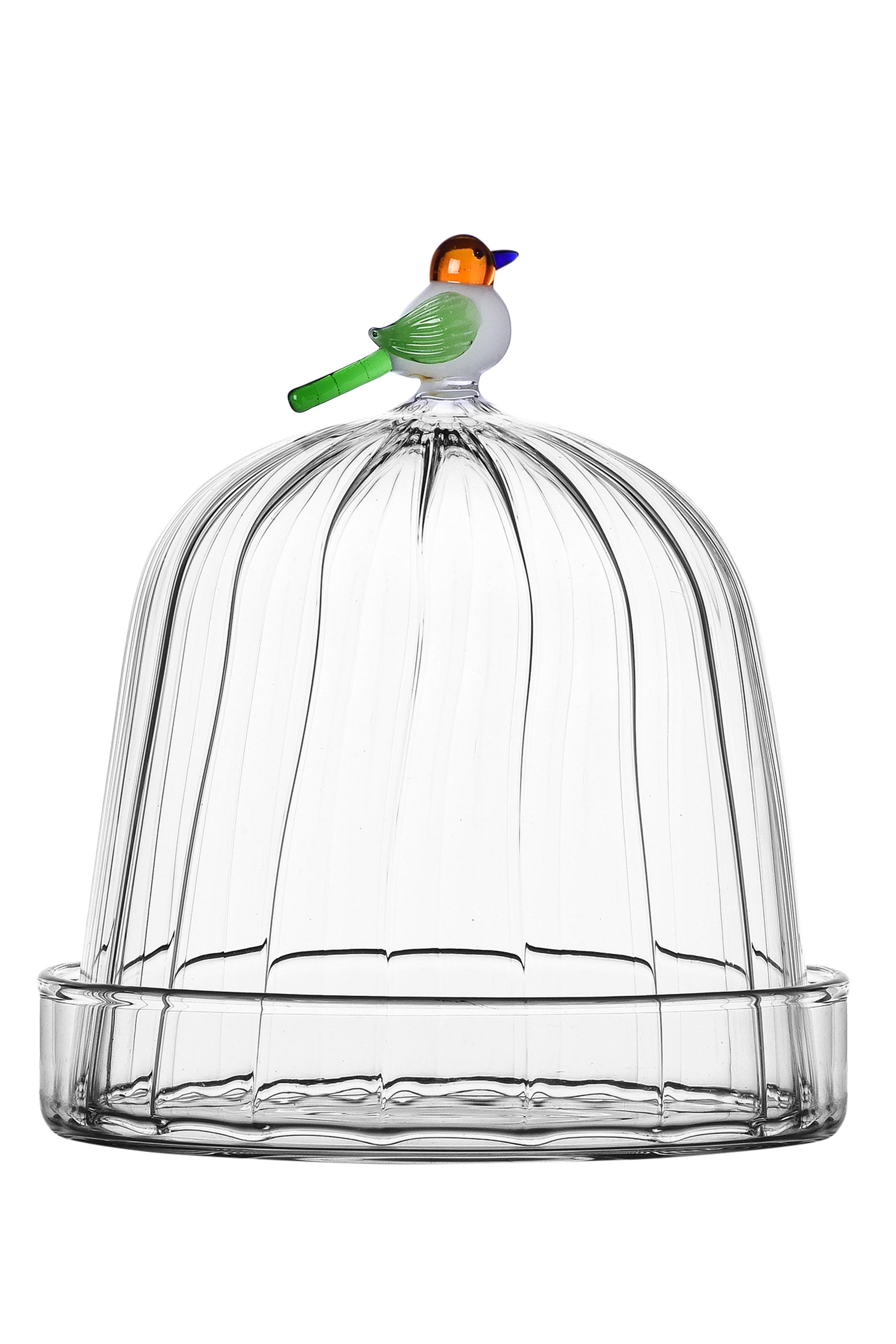 طبق تقديم بغطاء دائري مزين بعصفور