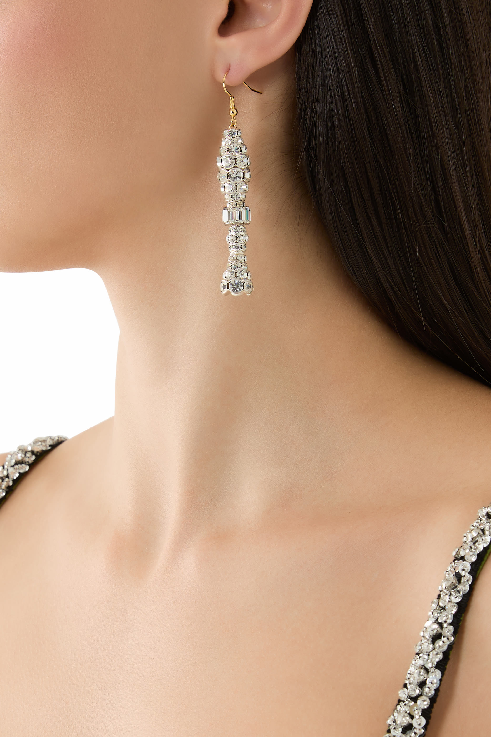 أقراط متدلية مرصعة بكريستال، طلاء بذهب أصفر عيار 24