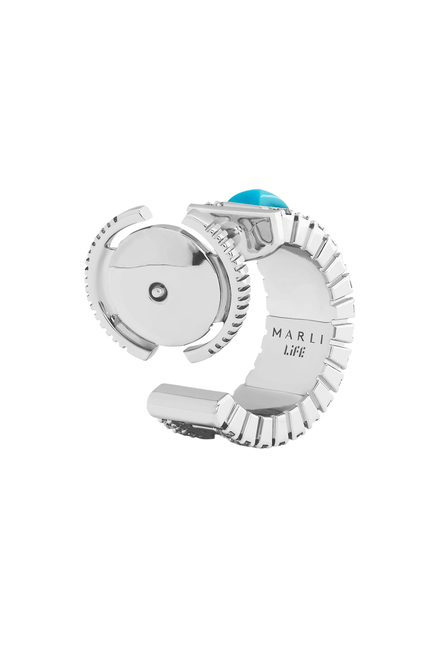 أقراط لايف دائرية مرصعة بالماس والفيروز ذهب أبيض عيار 18