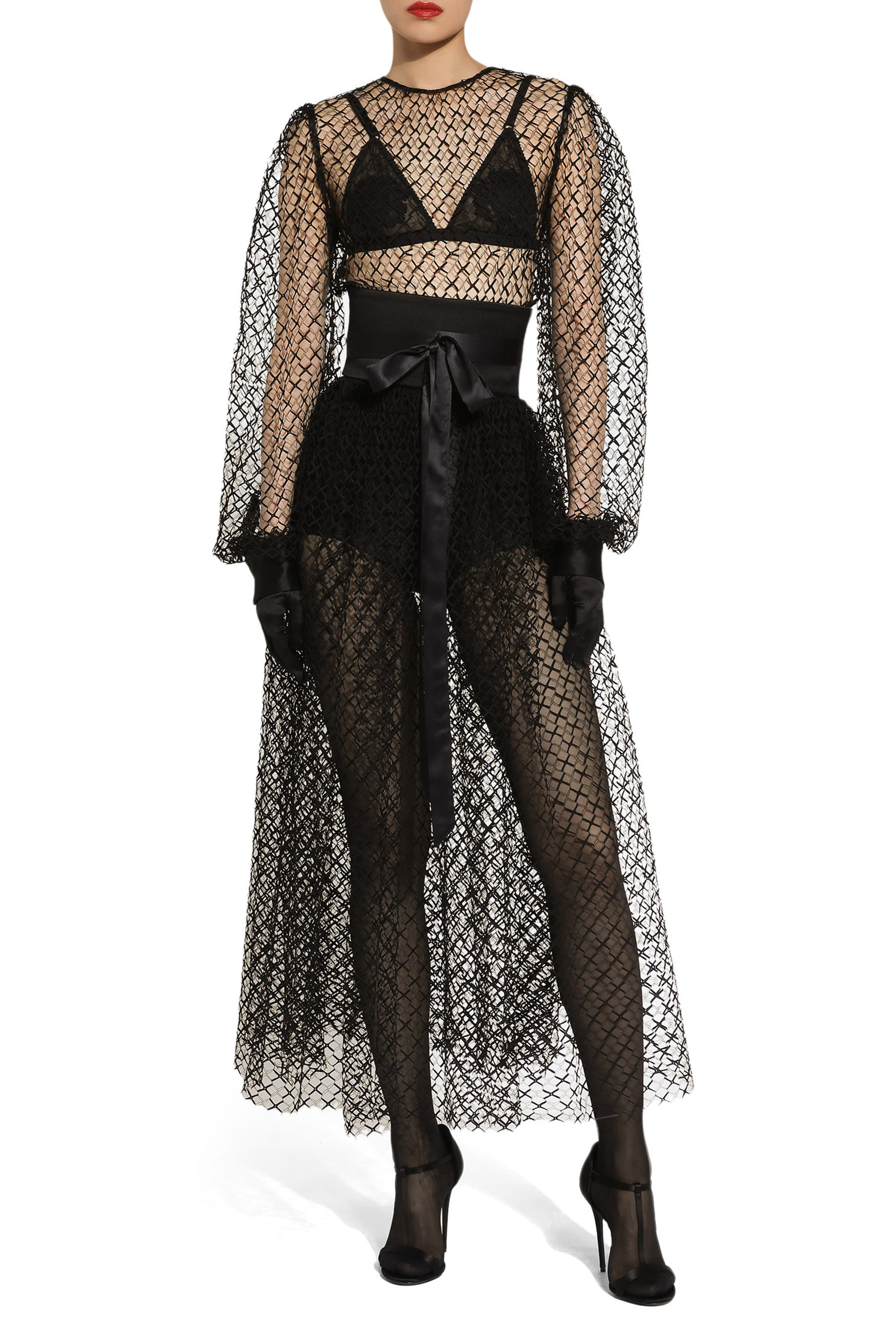 فستان متوسط الطول قماش شبكي