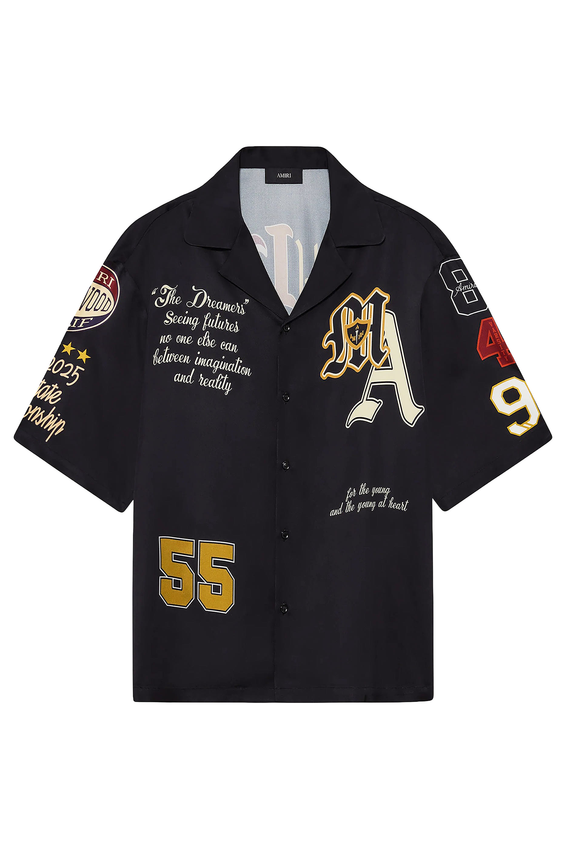 قميص بقصة فضفاضة بياقة مطوية ورقع بتصميم جامعي