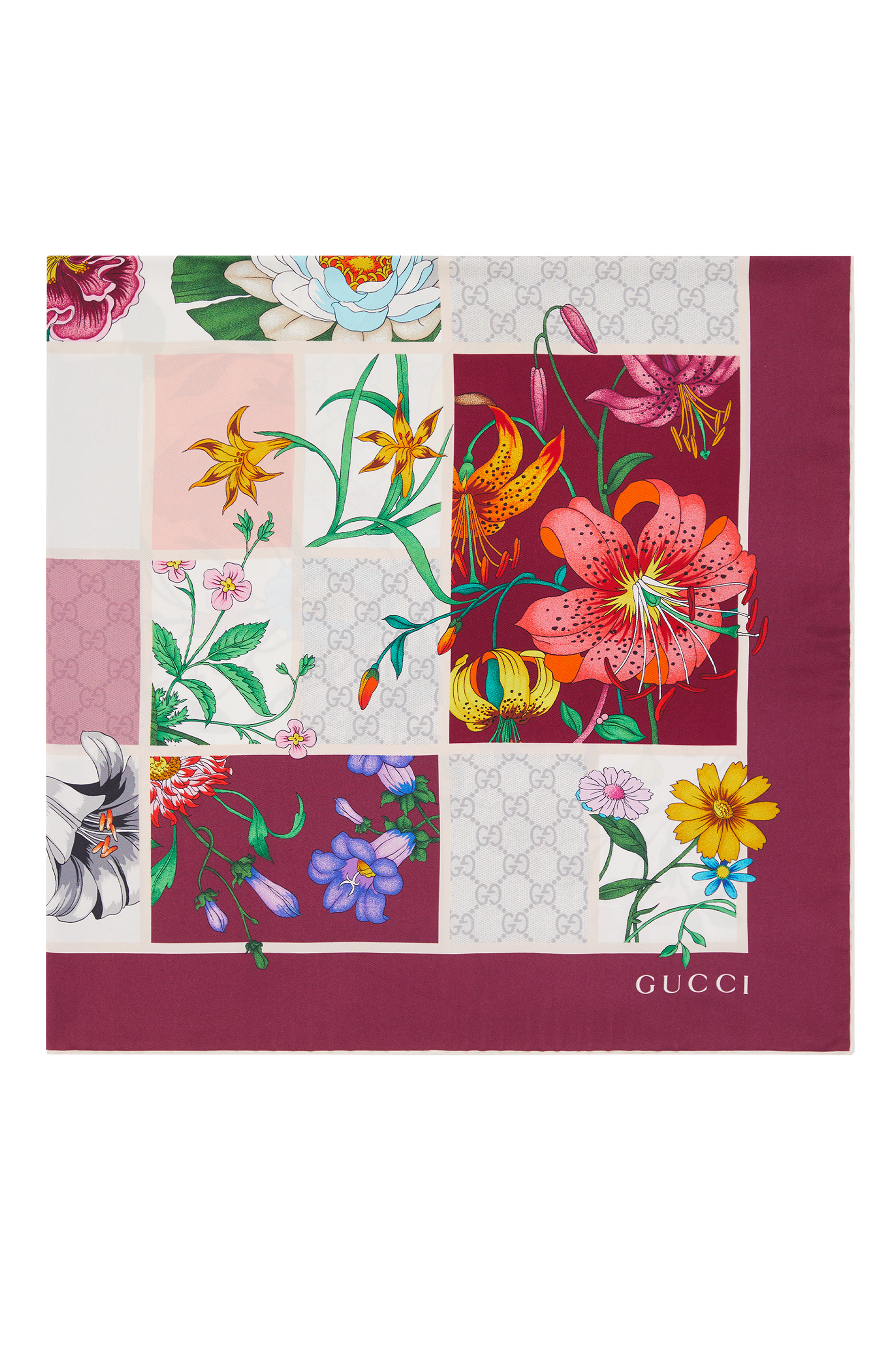 وشاح مربع بطبعات زهور حرير تويل 