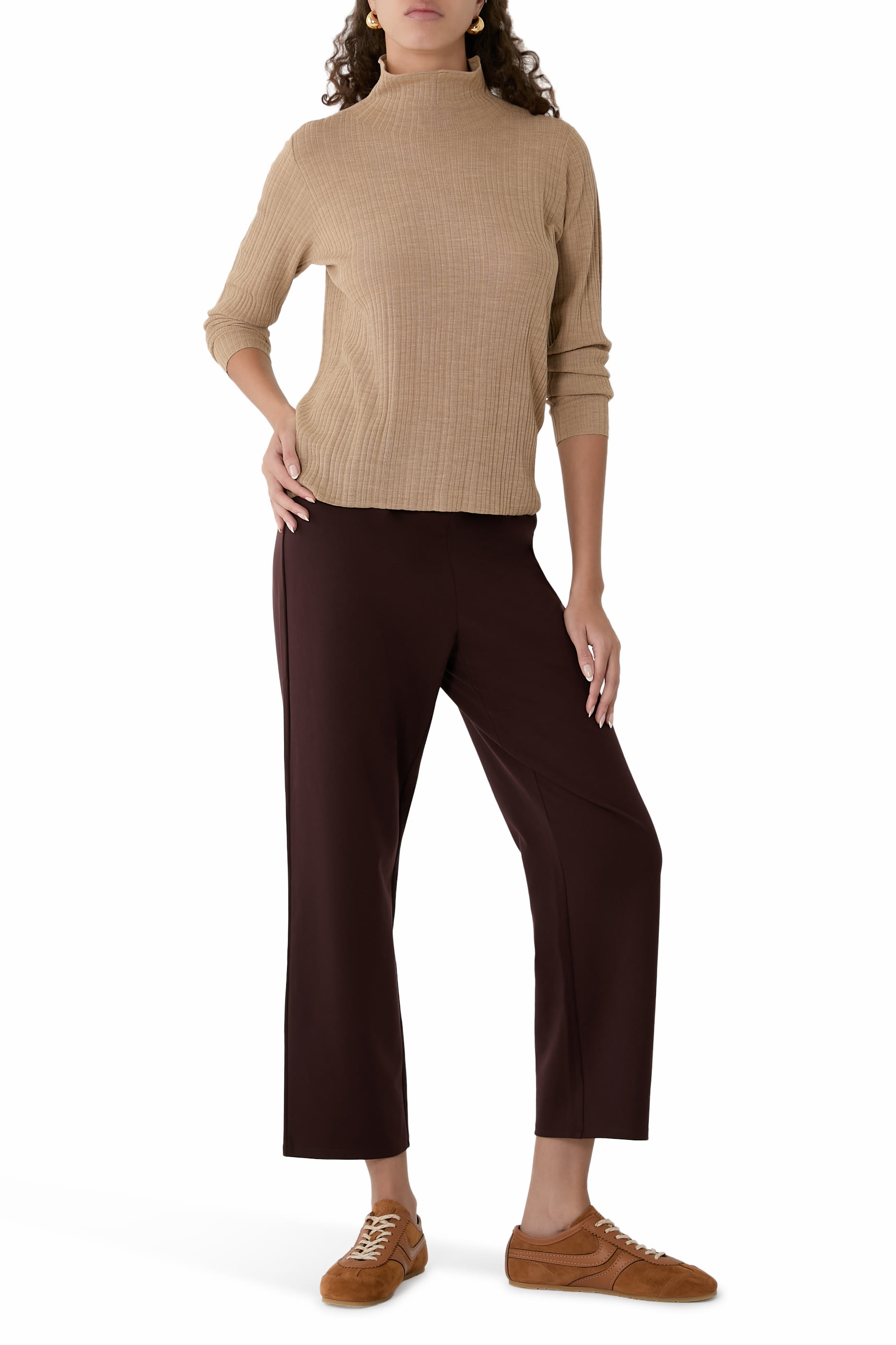 بنطال بونتي مطاطي بقصة مستقيمة قابل للتنظيف