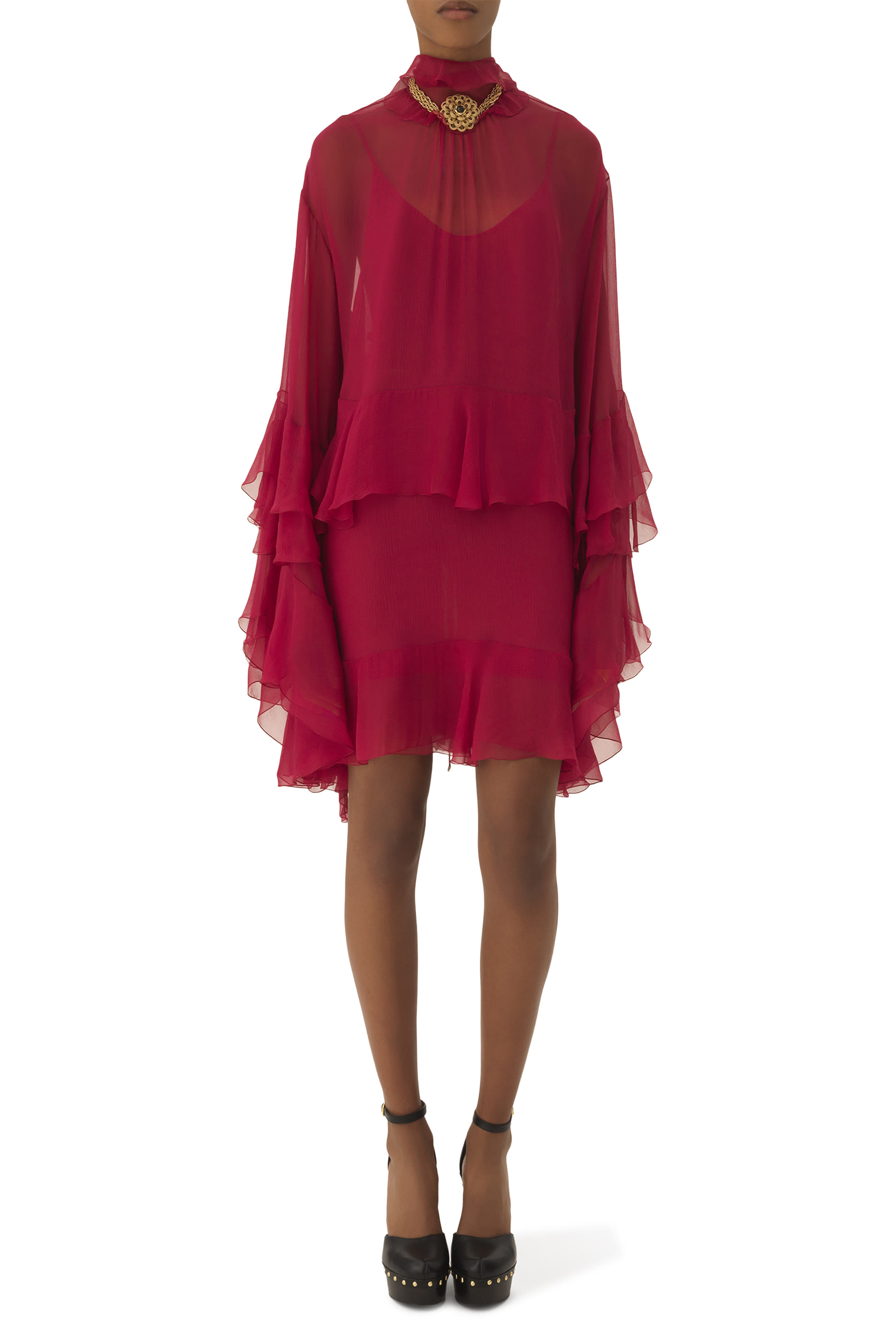 فستان قصير مزين بكشكش