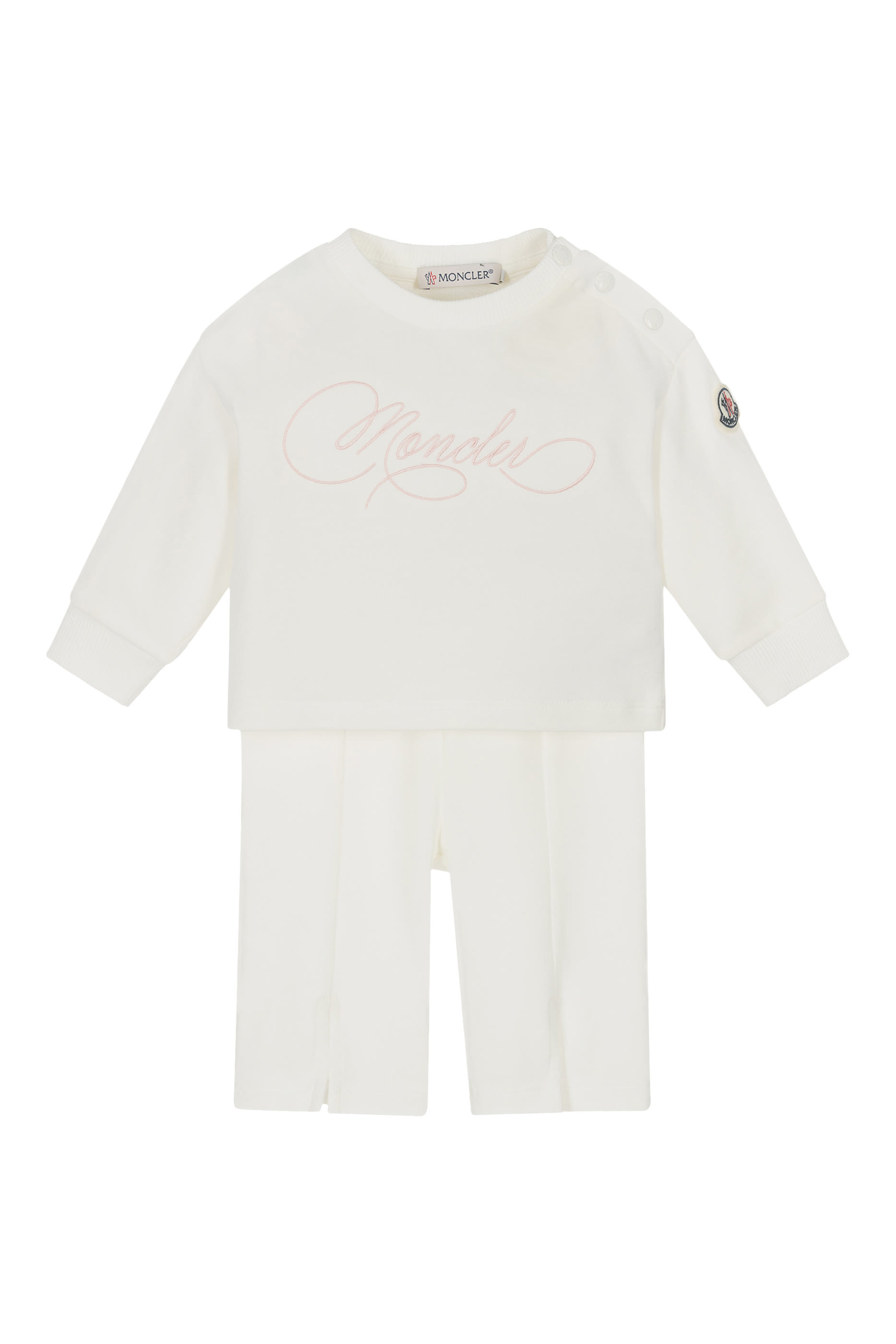 طقم بشعار الماركة مطرز بخط يدوي قطن للأطفال