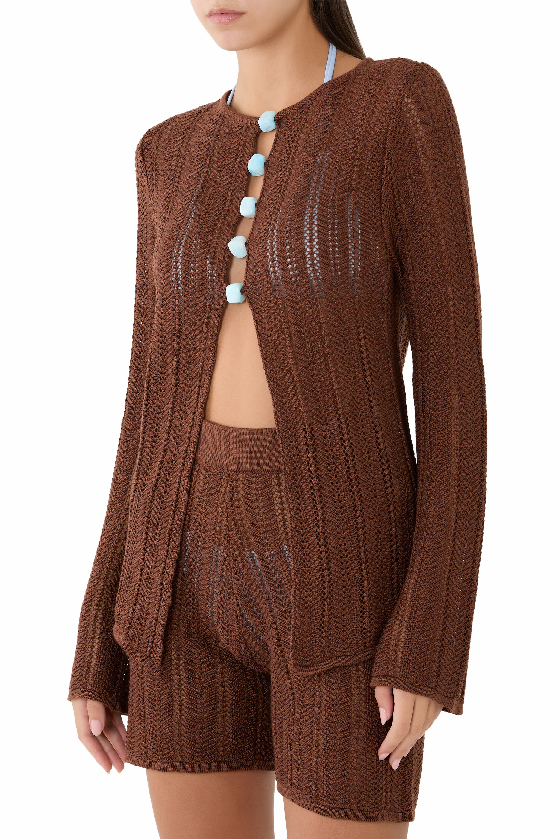 بلوزة كورسيكا منسوجة بأكمام طويلة 