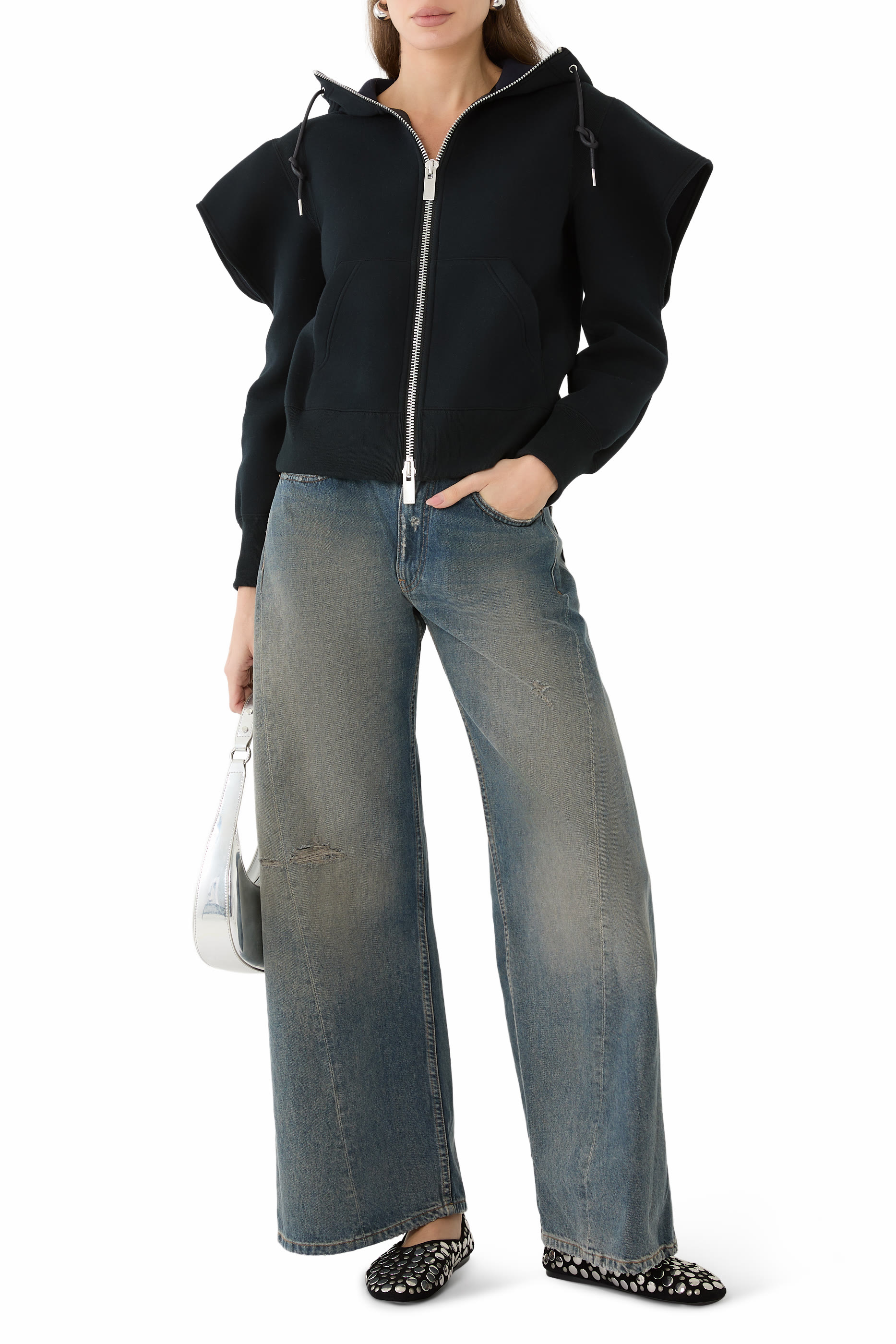 بنطال بقصة ساق واسعة وخمس جيوب