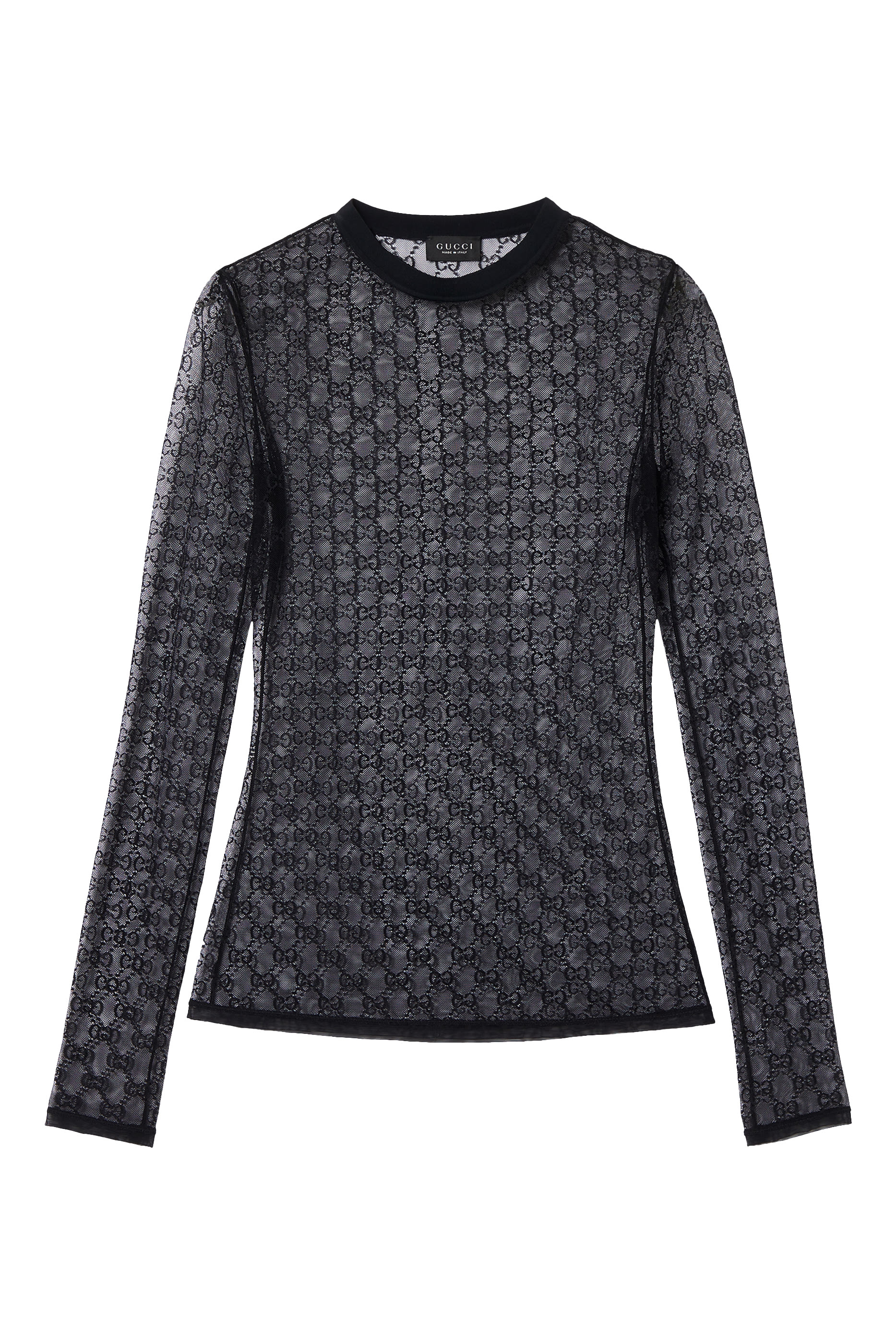 تيشيرت دانتيل مطاطي بنقشة شعار الماركة