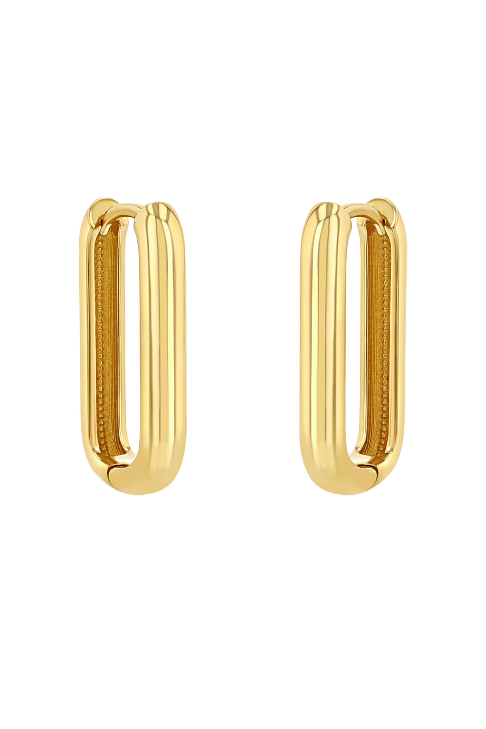 أقراط كبيرة بإغلاق مفصلي وتصميم بيضاوي سميك مرصع بالماس، ذهب أصفر عيار 14